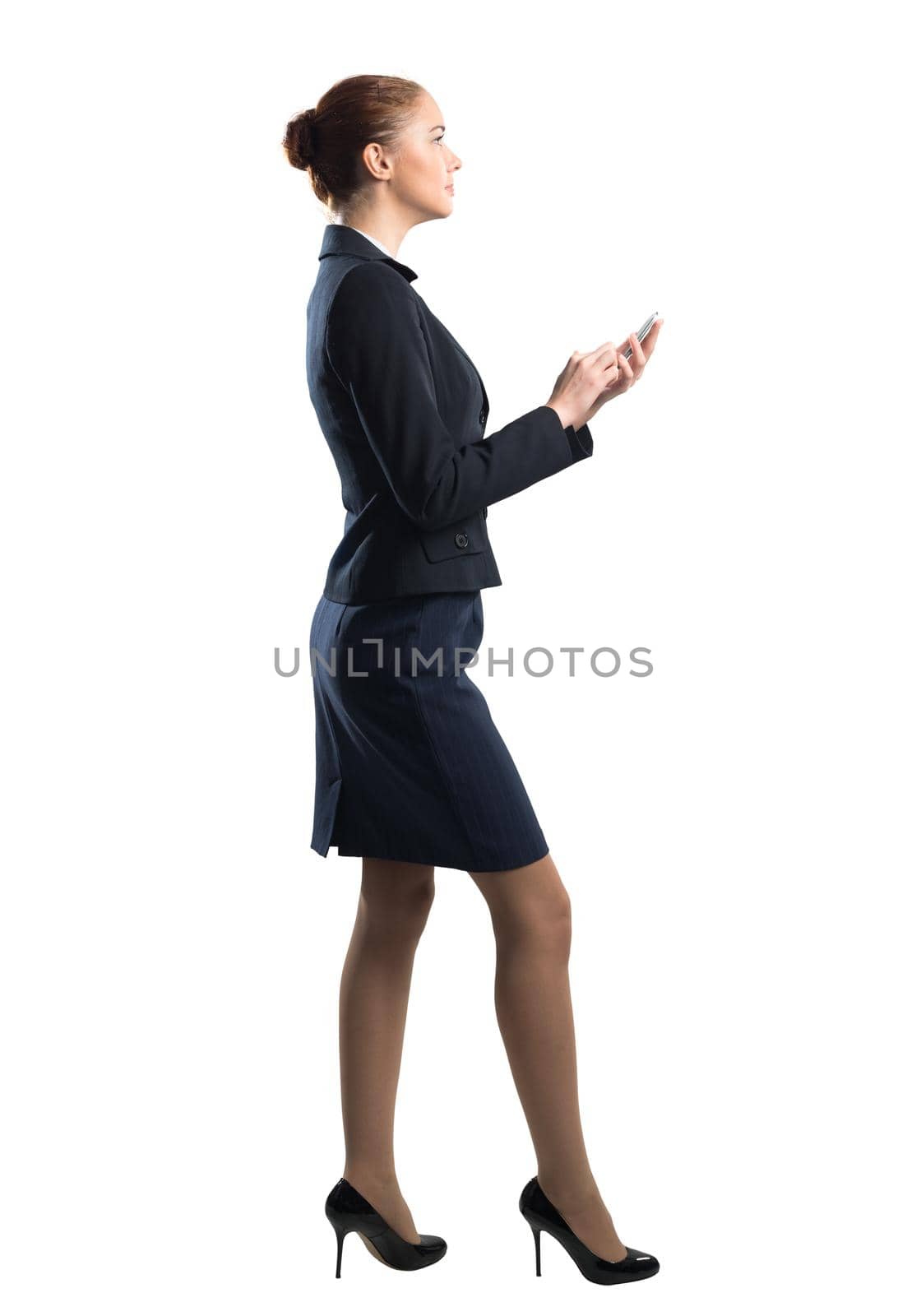 Full body portrait of young woman with smartphone. by adam121
