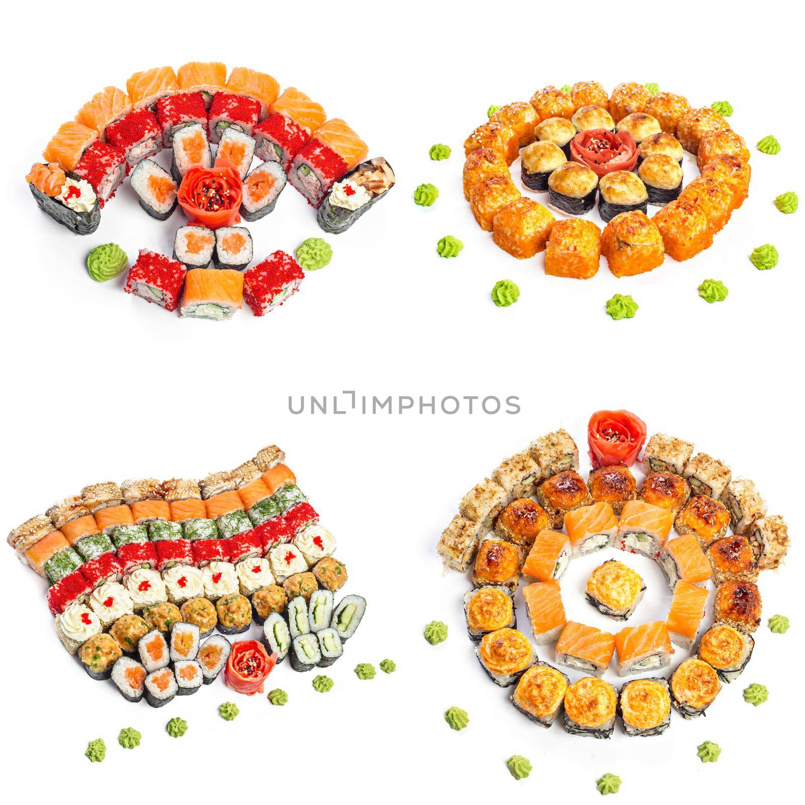 sushi set rice from a Japanese restaurant isolated on white by Fabrikasimf