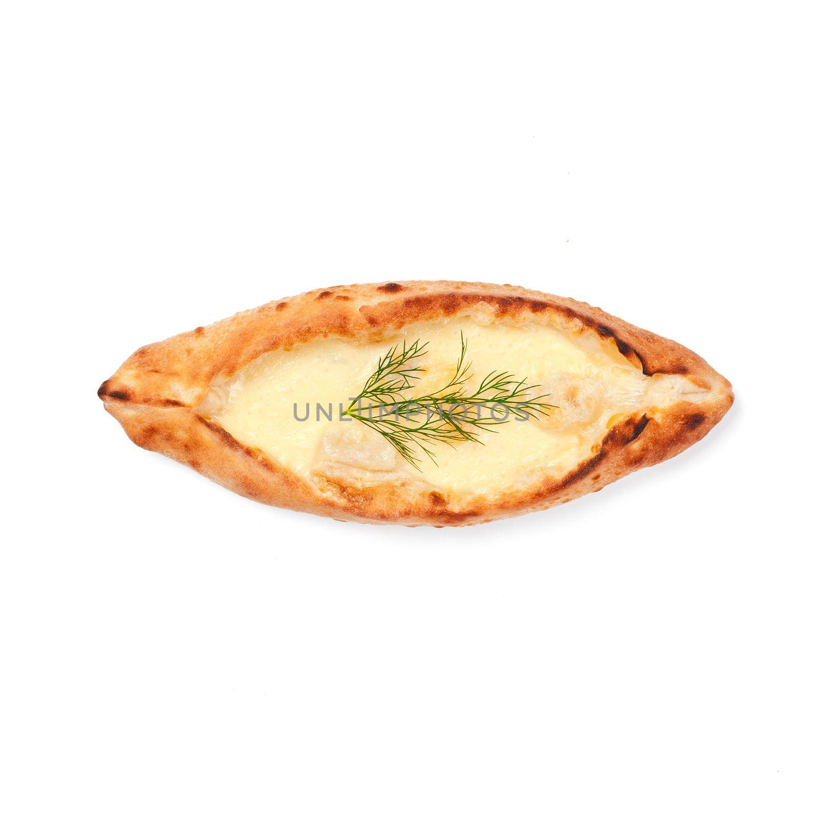 Boat khachapuri isolated on white background top view