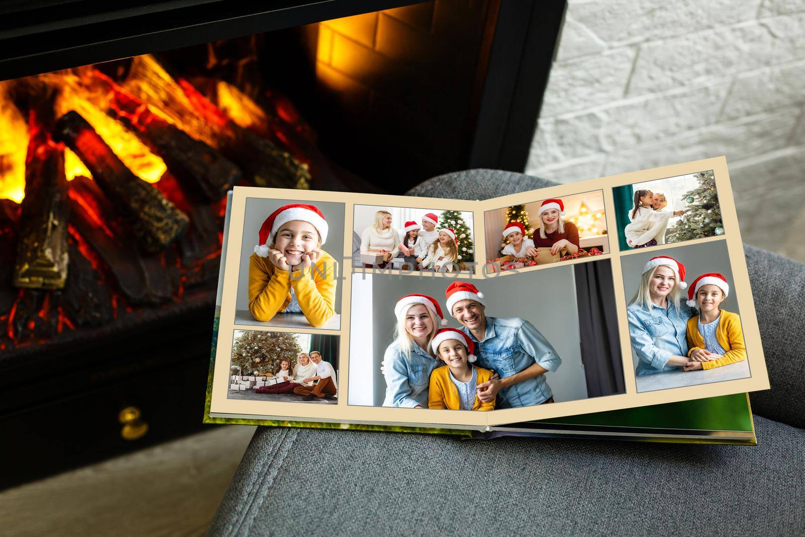 Photo collage of nine images with winter concept. Holiday season. open photo book with christmas photos by Andelov13