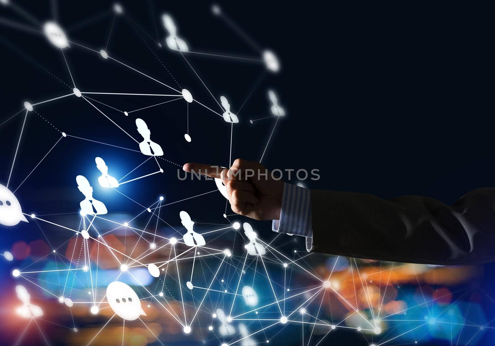 Background conceptual image with social connection lines on dark backdrop