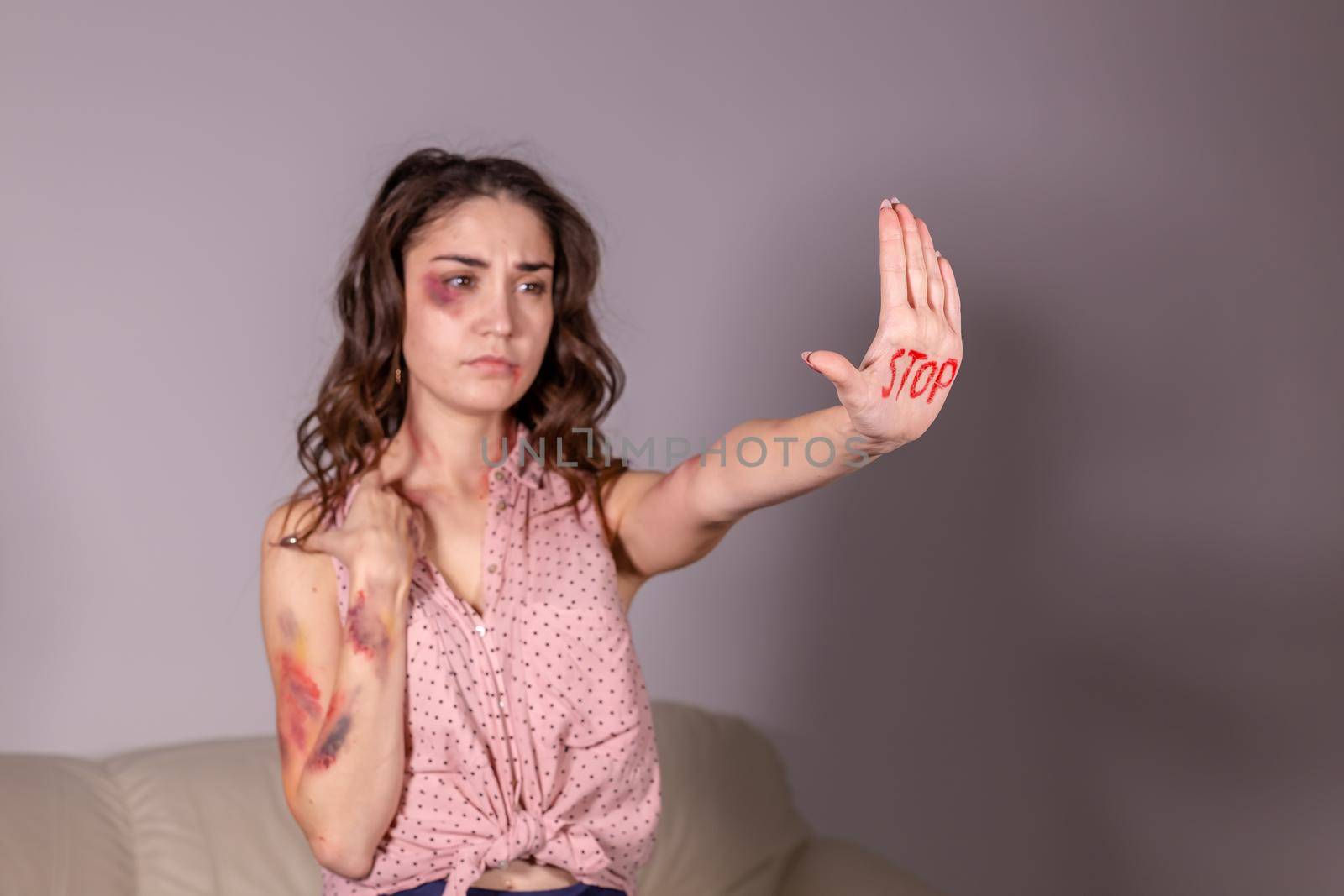 Abuse, domestic violence, protesting and people concept - Stop violence against women.
