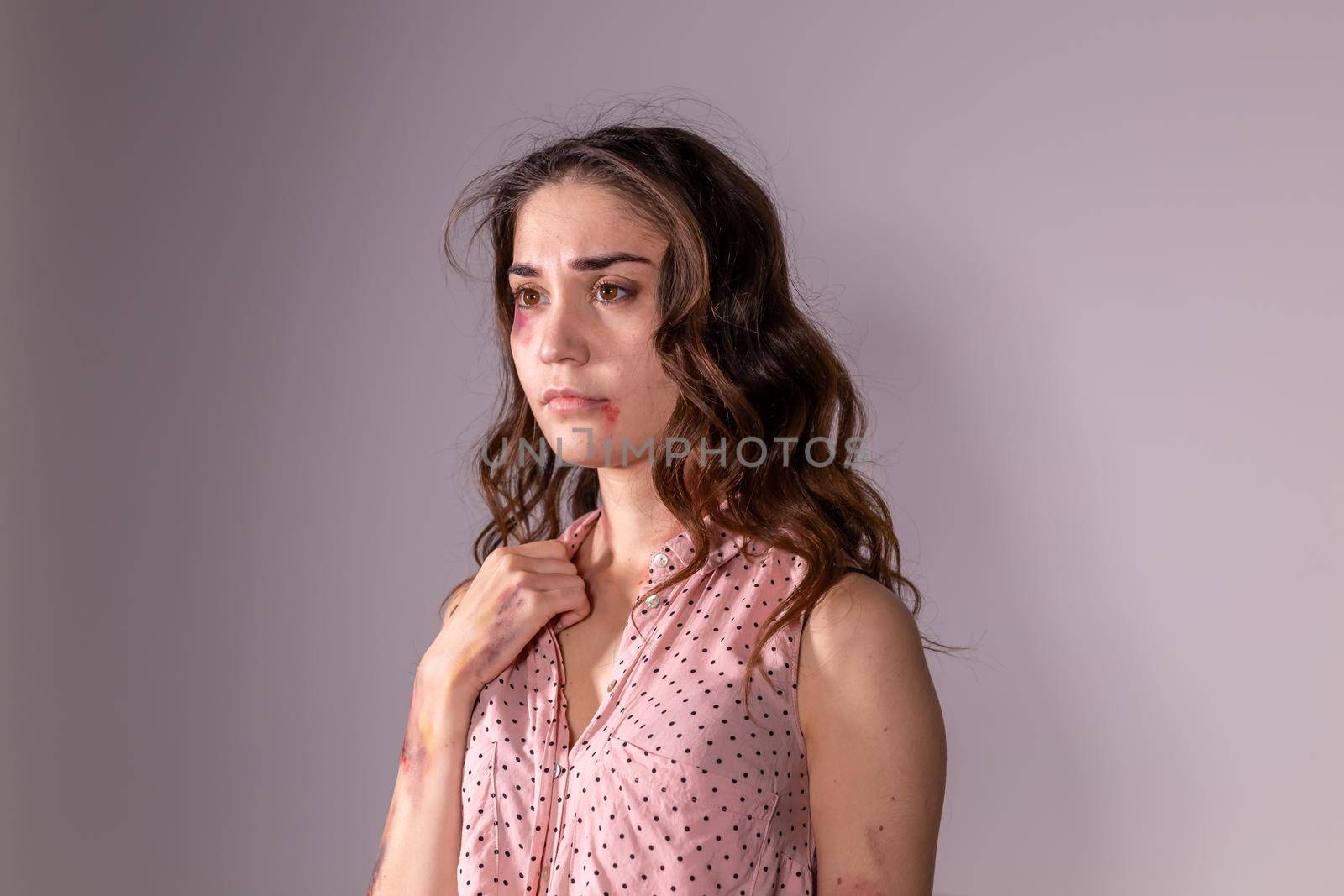 People, violence and abuse concept - Woman victim suffering from abuse, harassment.