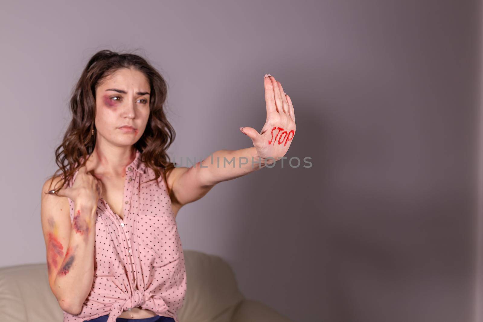 Abuse, domestic violence, protesting and people concept - Stop violence against women.