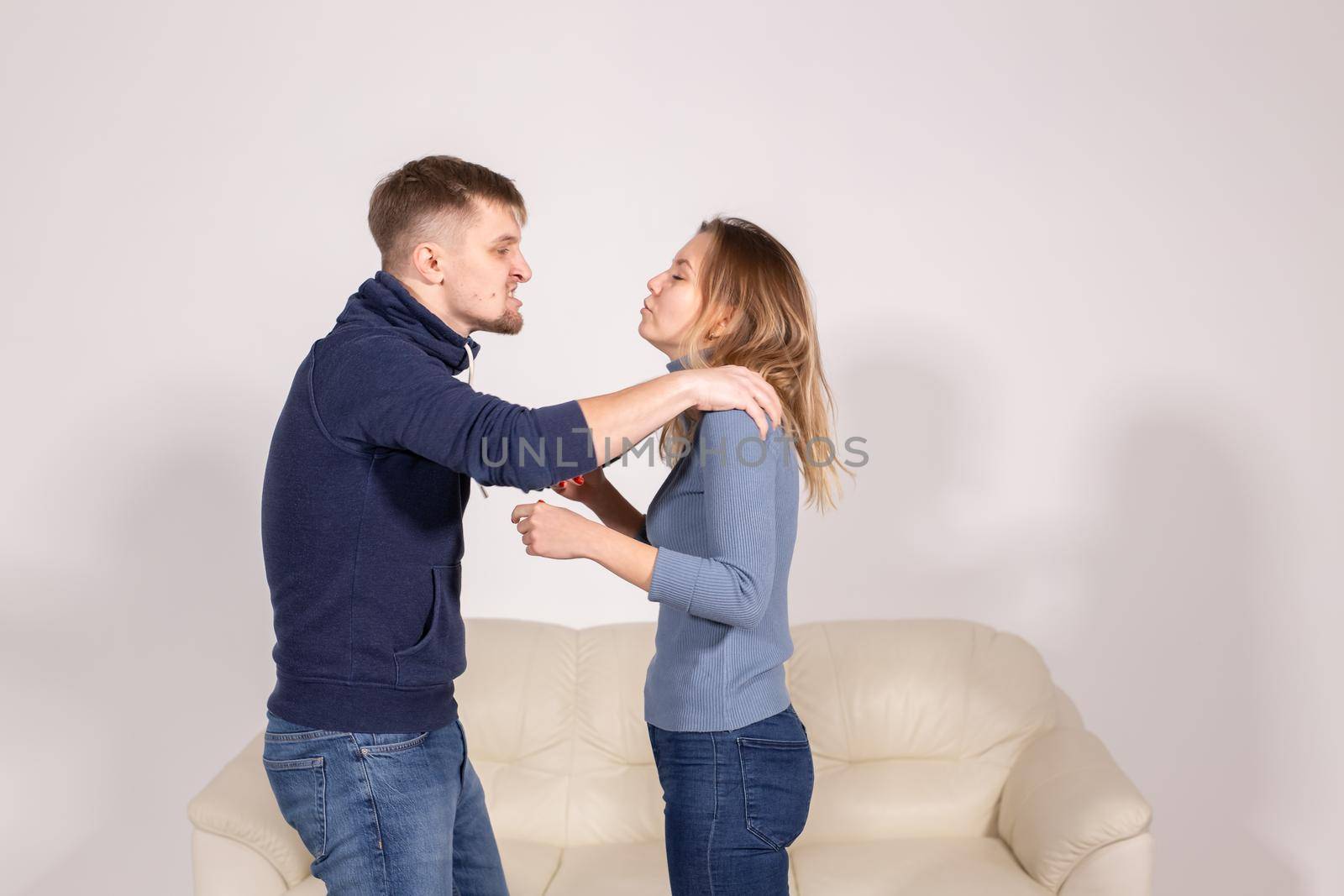 People, violence and abuse concept - Man and woman fighting.