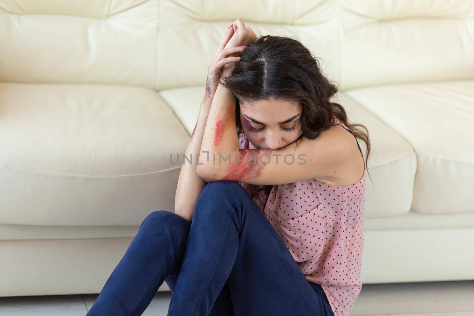 Victim, abuse and domestic violence - Woman crying, suffering domestic violence.