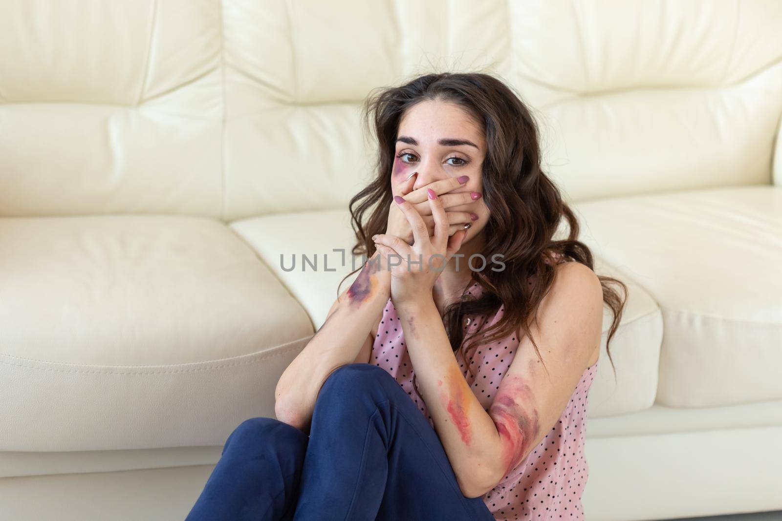 Victim, abuse and domestic violence - Woman crying, suffering domestic violence.