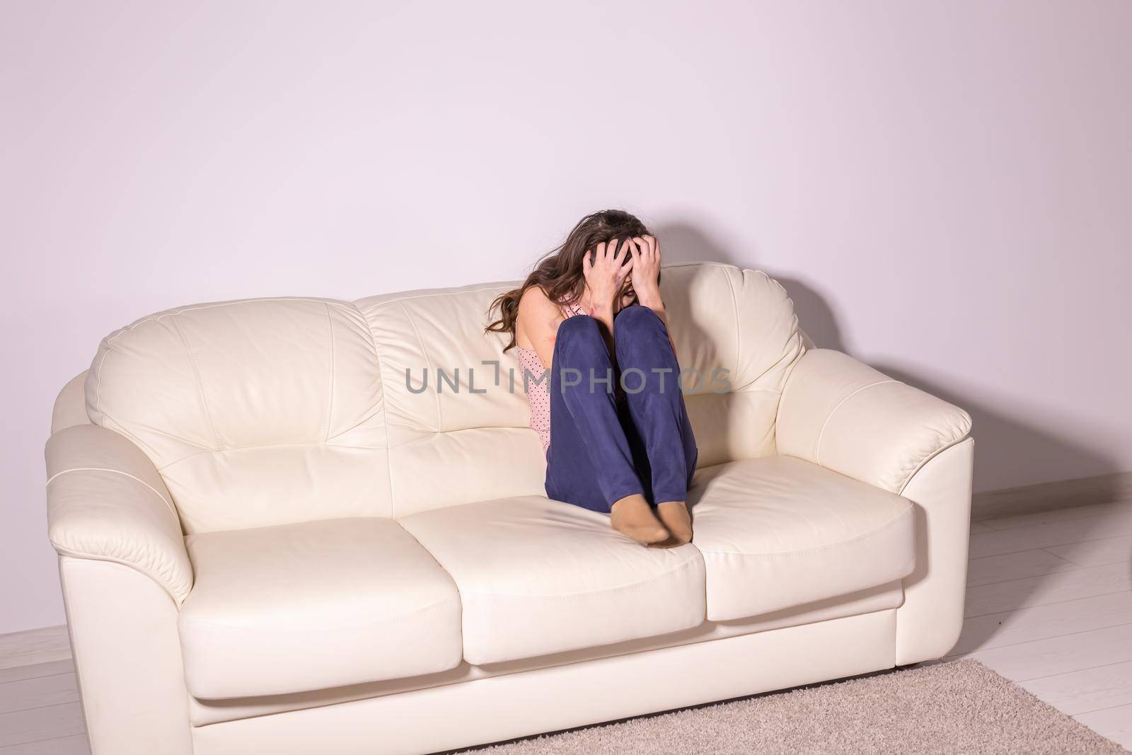 Victim, abuse and domestic violence - Woman crying, suffering domestic violence.
