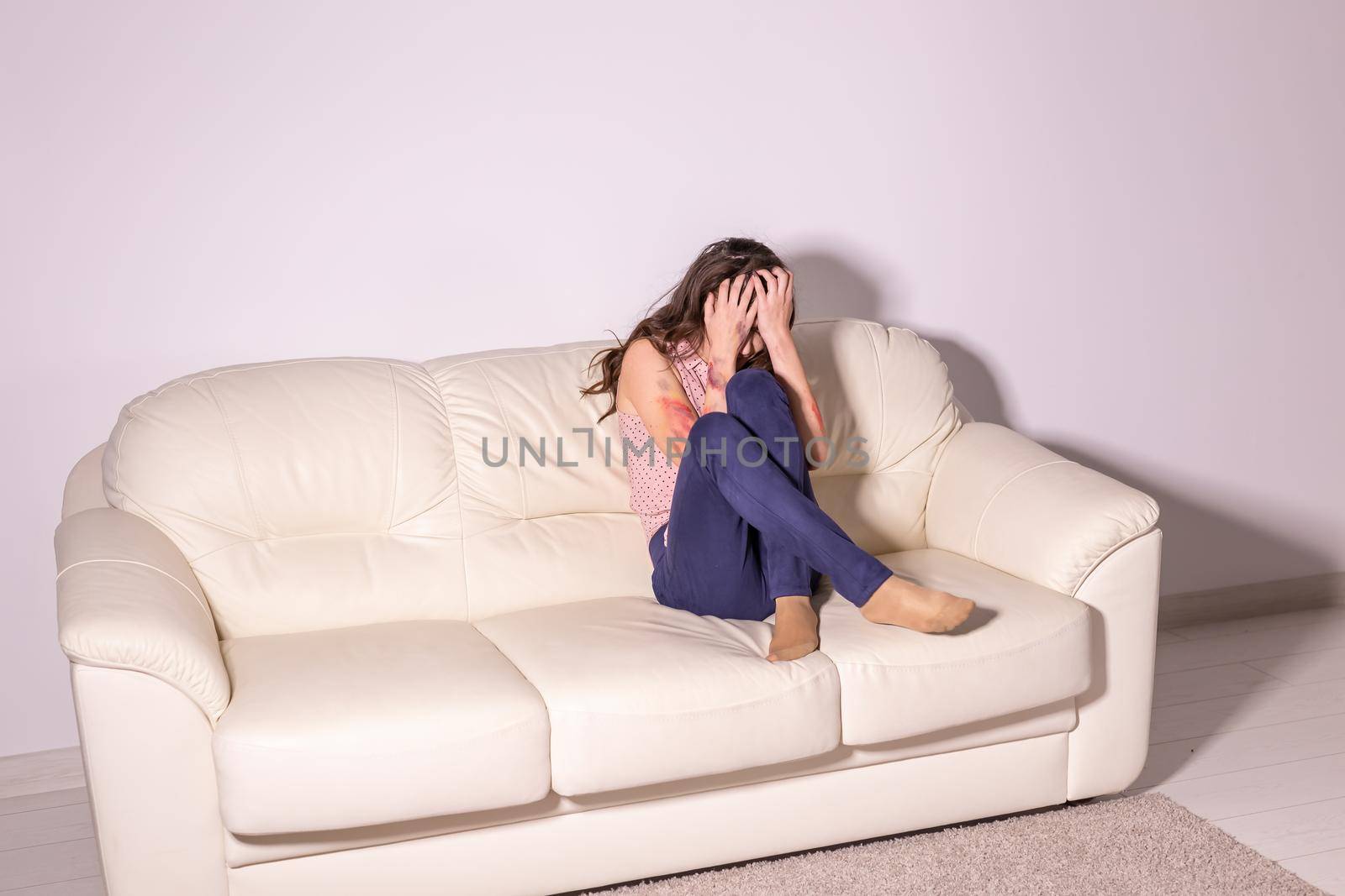 Victim, abuse and domestic violence - Woman crying, suffering domestic violence.