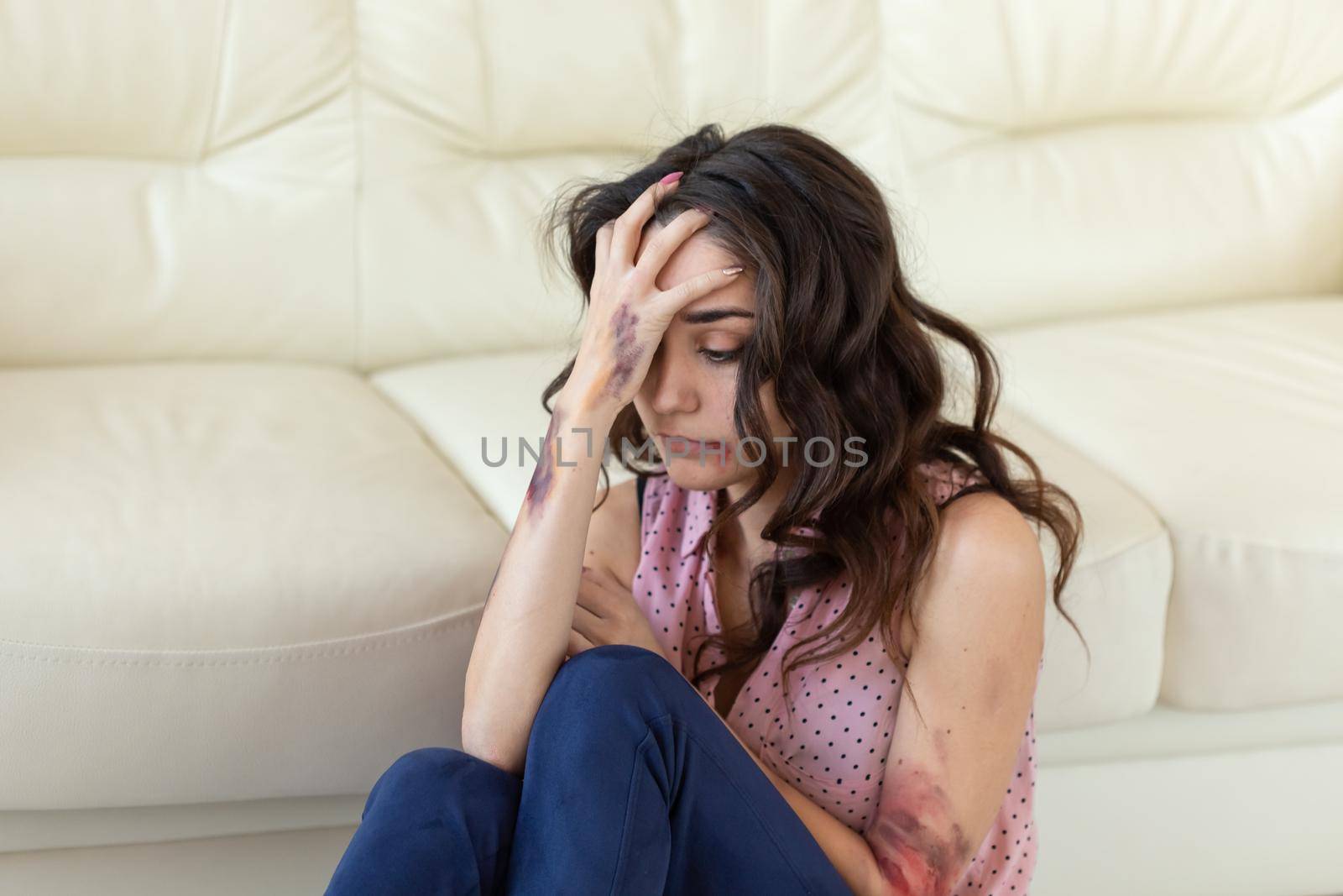 Victim, abuse and domestic violence - Woman crying, suffering domestic violence.