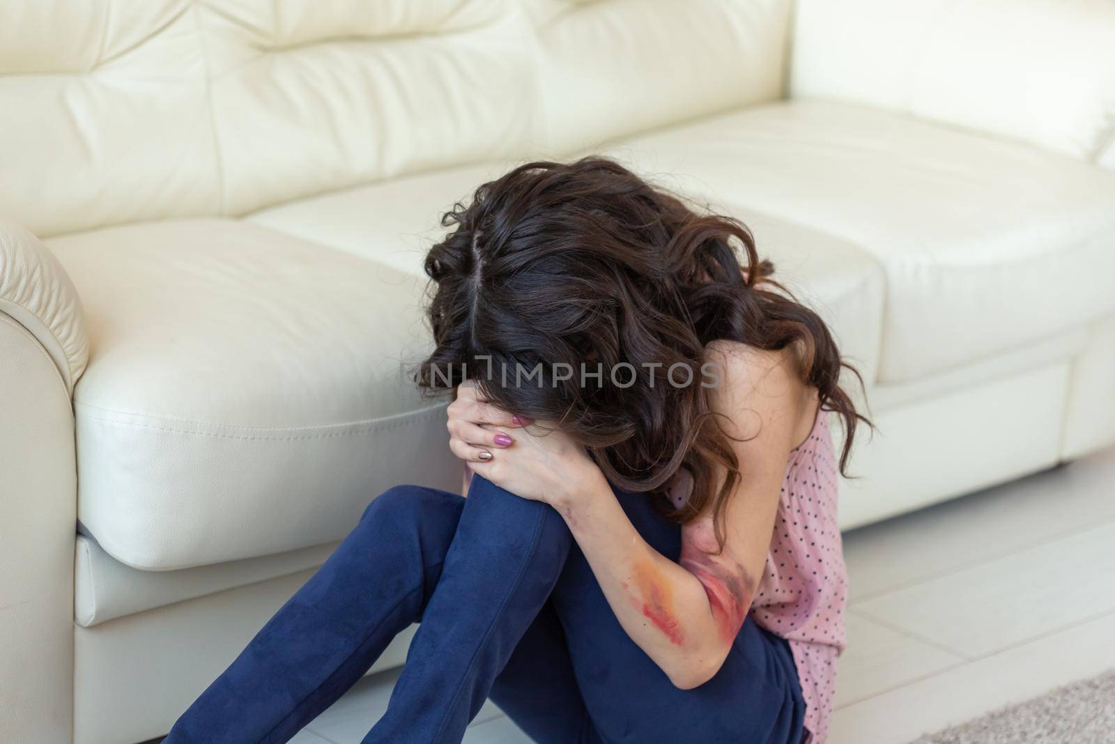 Victim, abuse and domestic violence - Woman crying, suffering domestic violence.