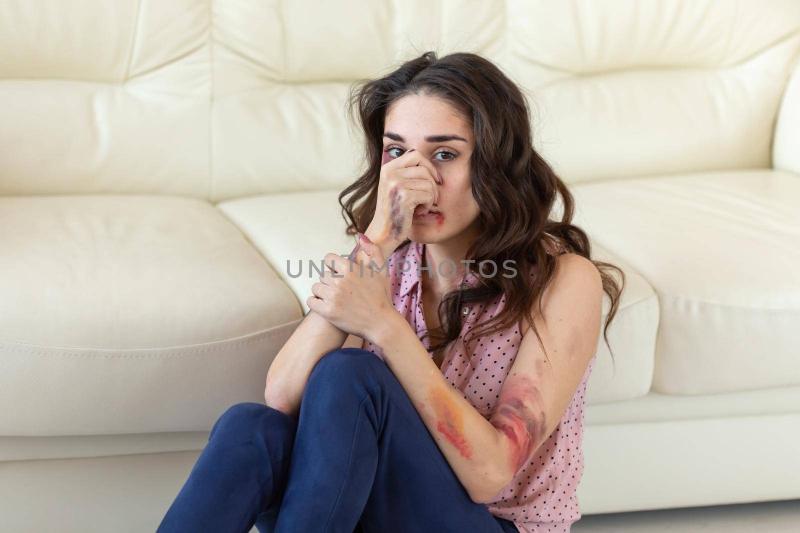 Victim, abuse and domestic violence - Woman crying, suffering domestic violence.