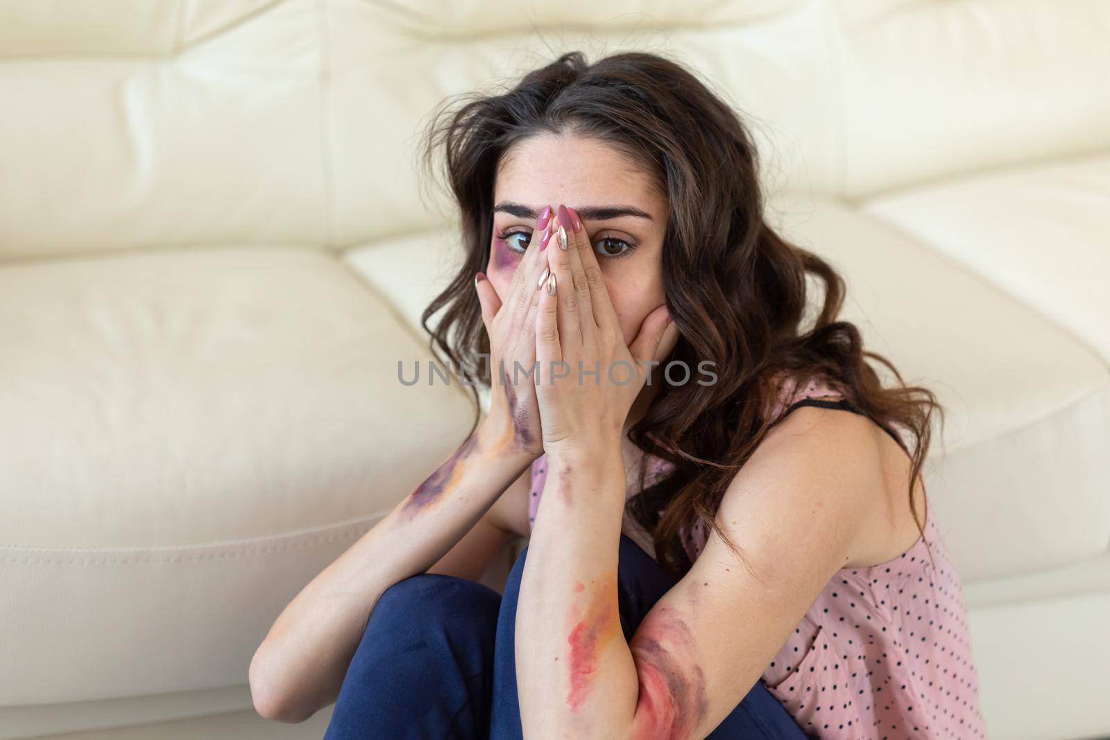 Victim, abuse and domestic violence - Woman crying, suffering domestic violence.