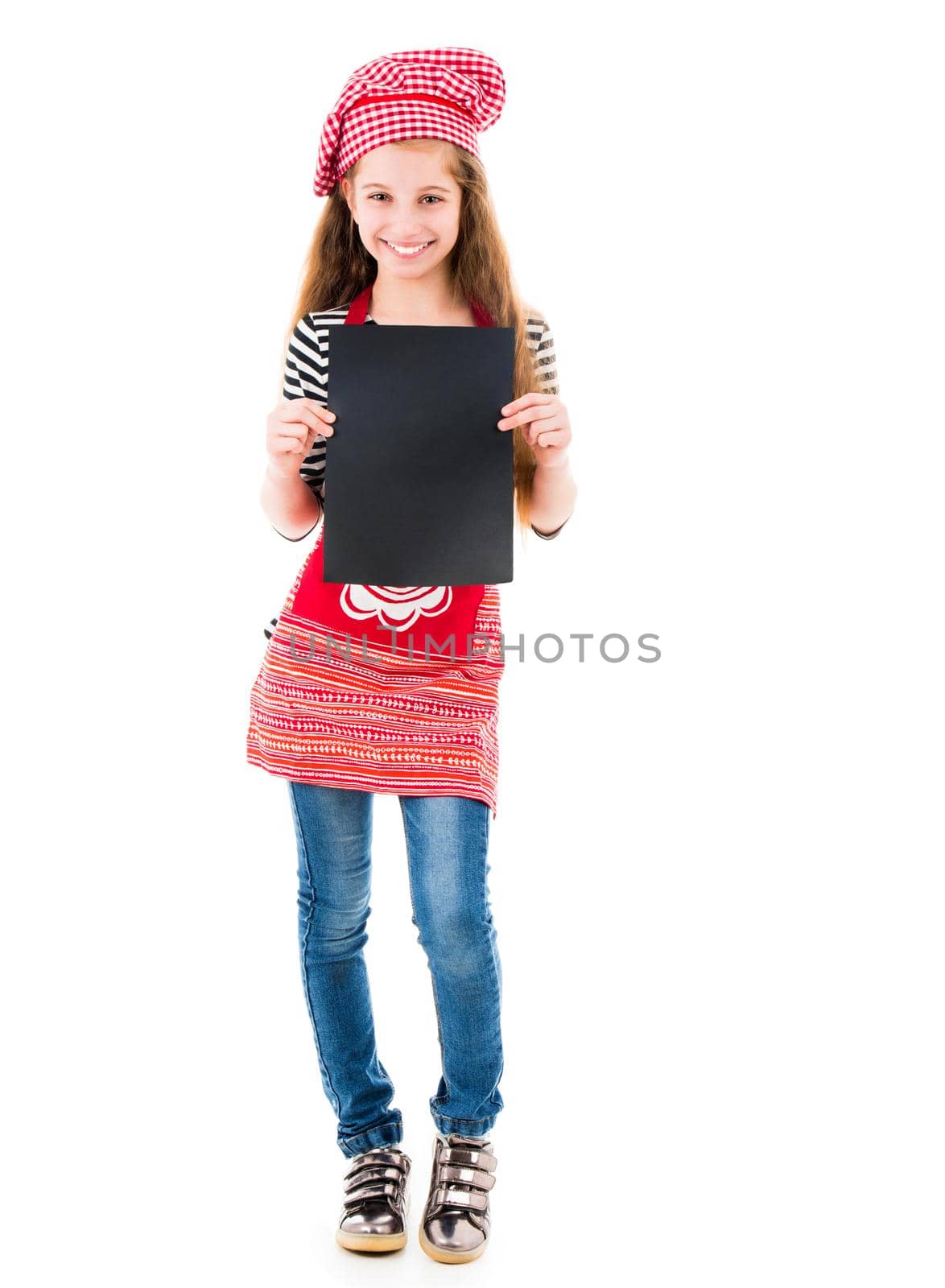 Little girl holds blank sheet of paper by GekaSkr