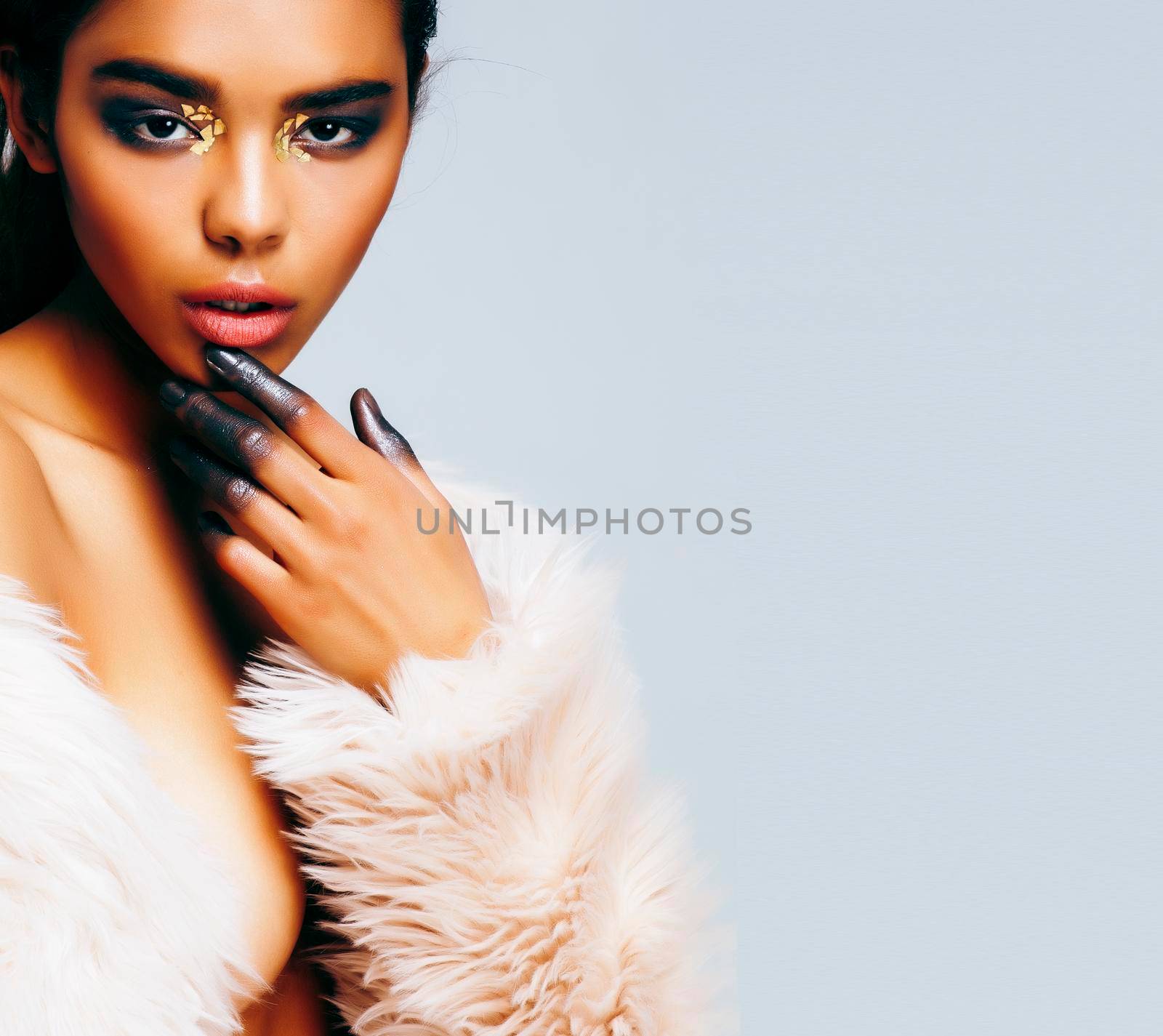 young beauty african american woman with fashion make up, lifestyle people concept close up
