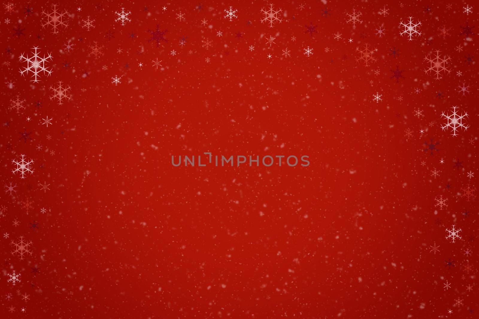 Abstract vivid red Christmas holiday winter background frame of falling snowflakes