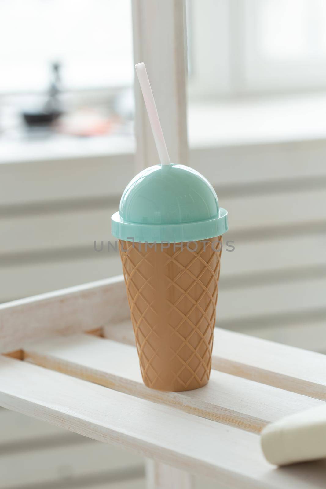 Plastic bottle form as ice cream on the shelf.