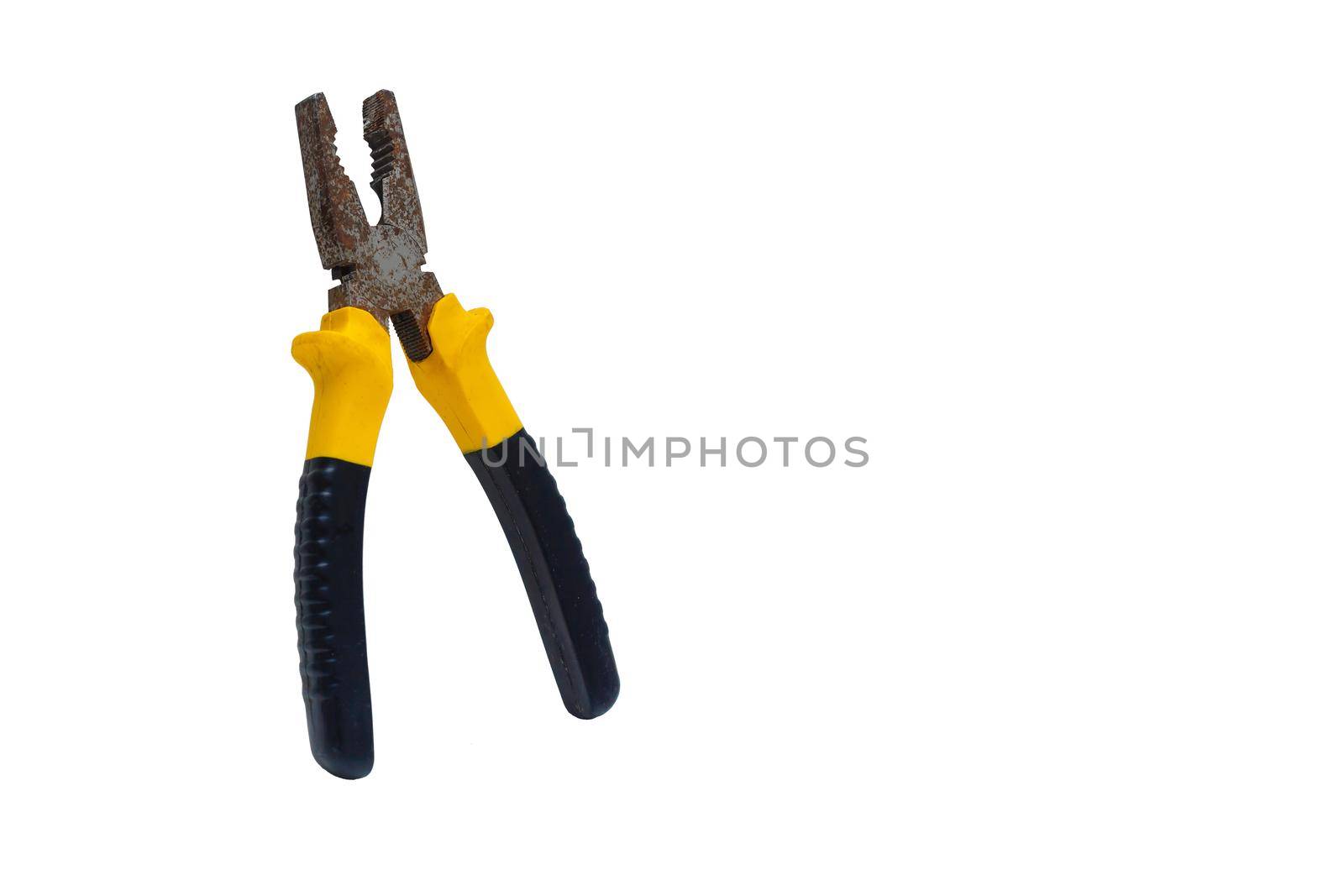 yellow pliers isolated on white background