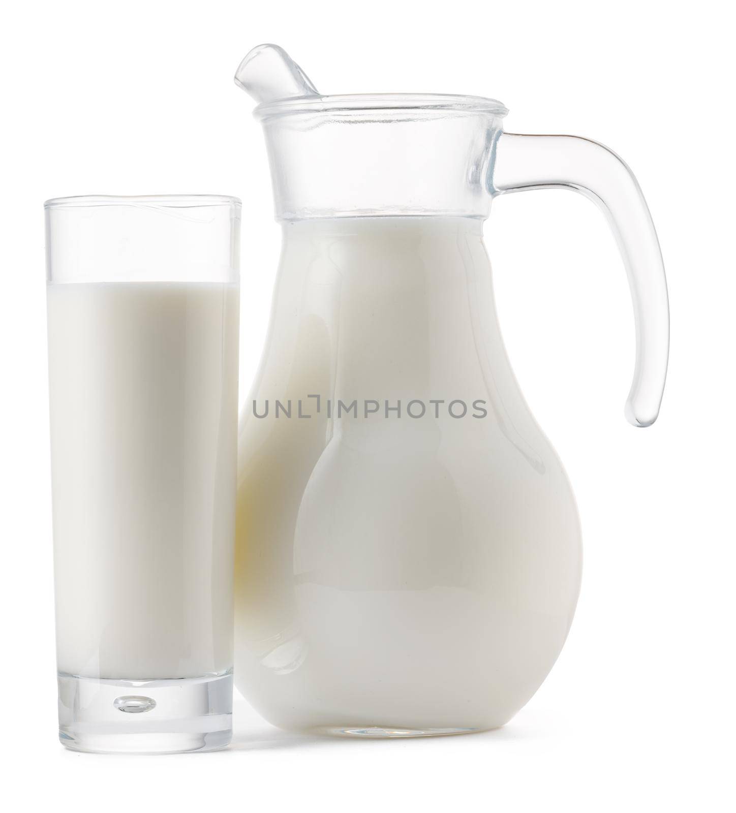 Glass jar and cup of fresh milk isolated on white