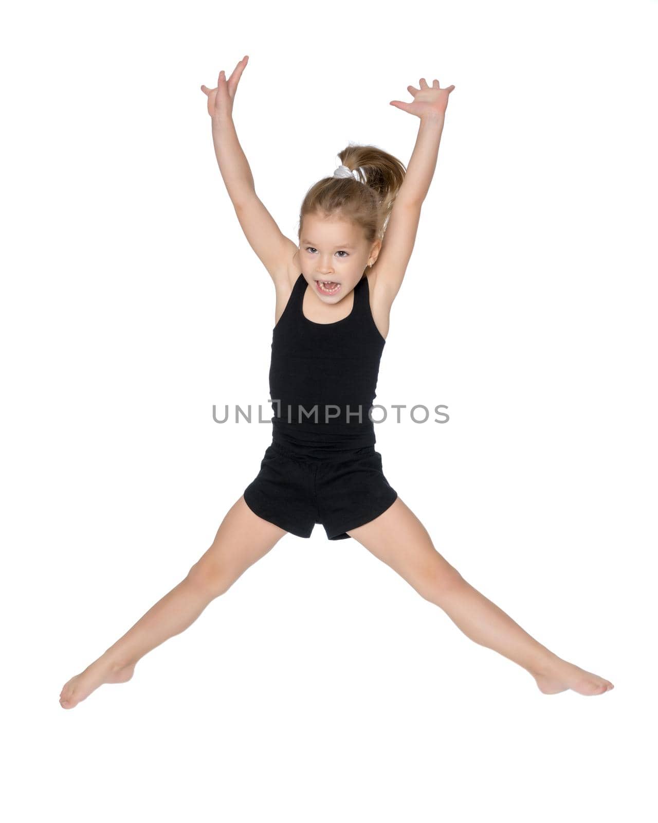 Little girl is jumping. by kolesnikov_studio
