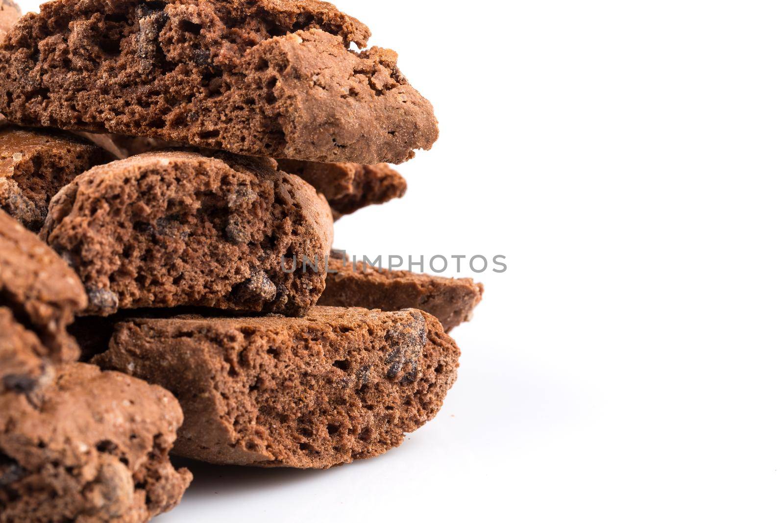 Cantucci with chocolate pieces isolated on white background