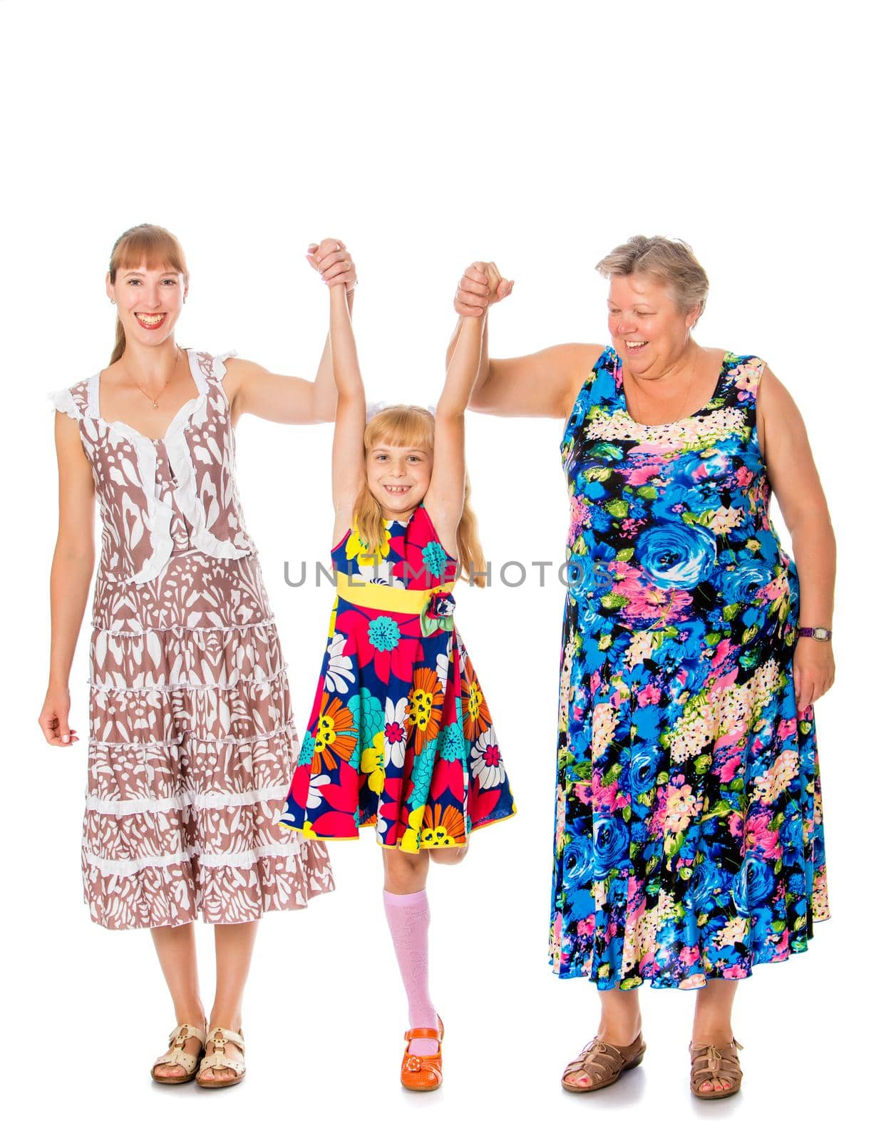 Happy grandmother with her daughter and beloved granddaughter-Isolated on white background
