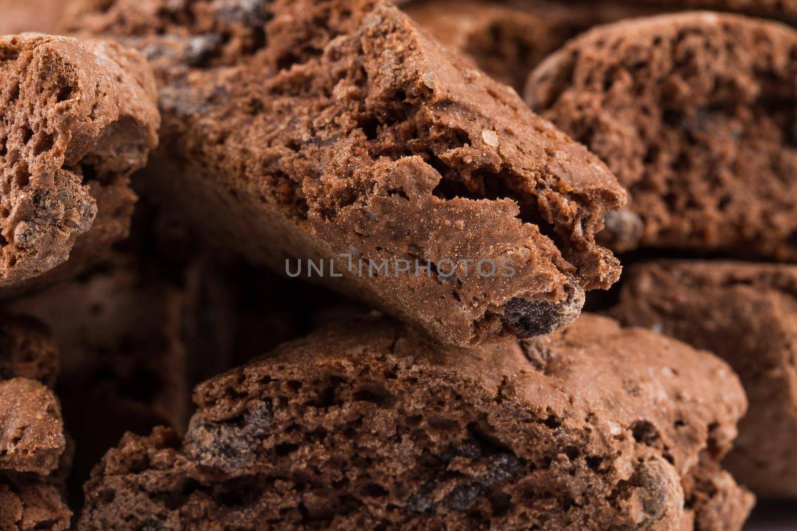 Cantucci with chocolate pieces close up as a background