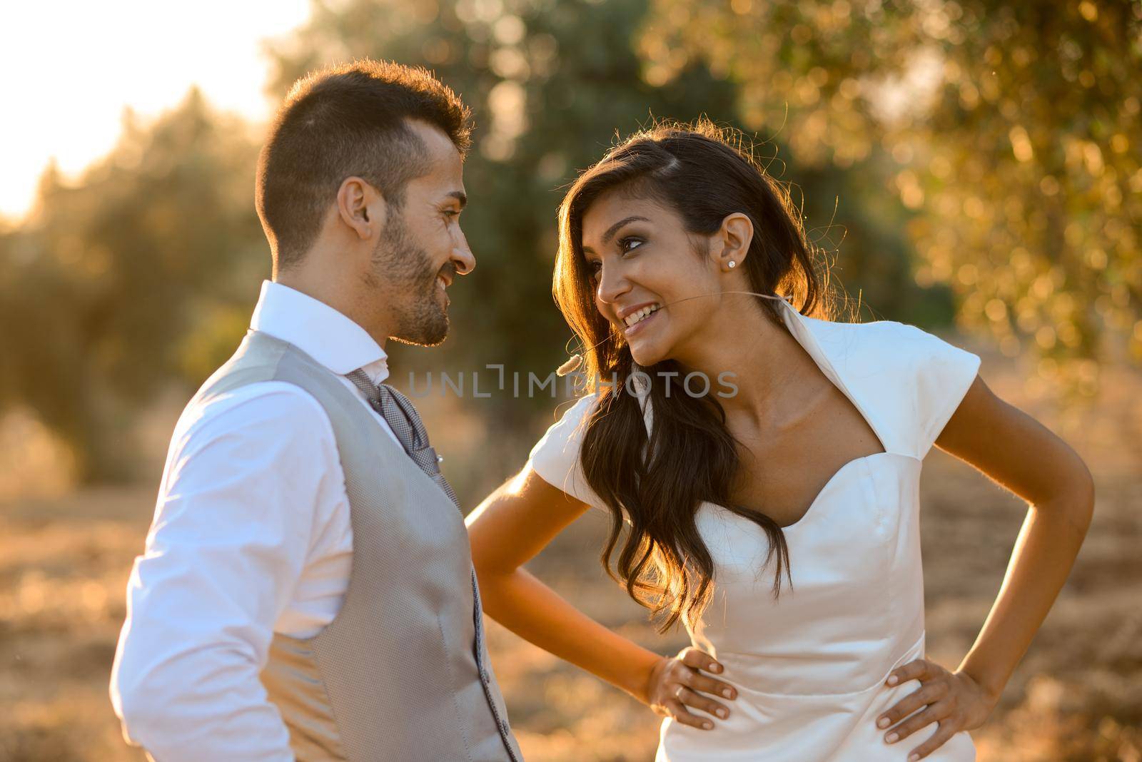 Just married couple together in nature background