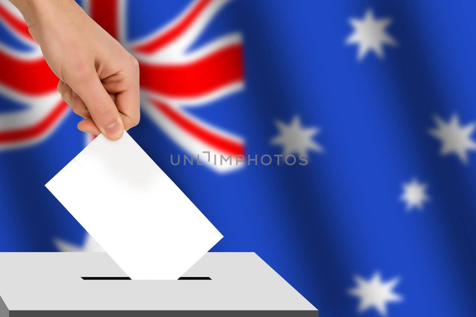 hand drops the ballot election against the background of the flag, concept of state elections, referendum