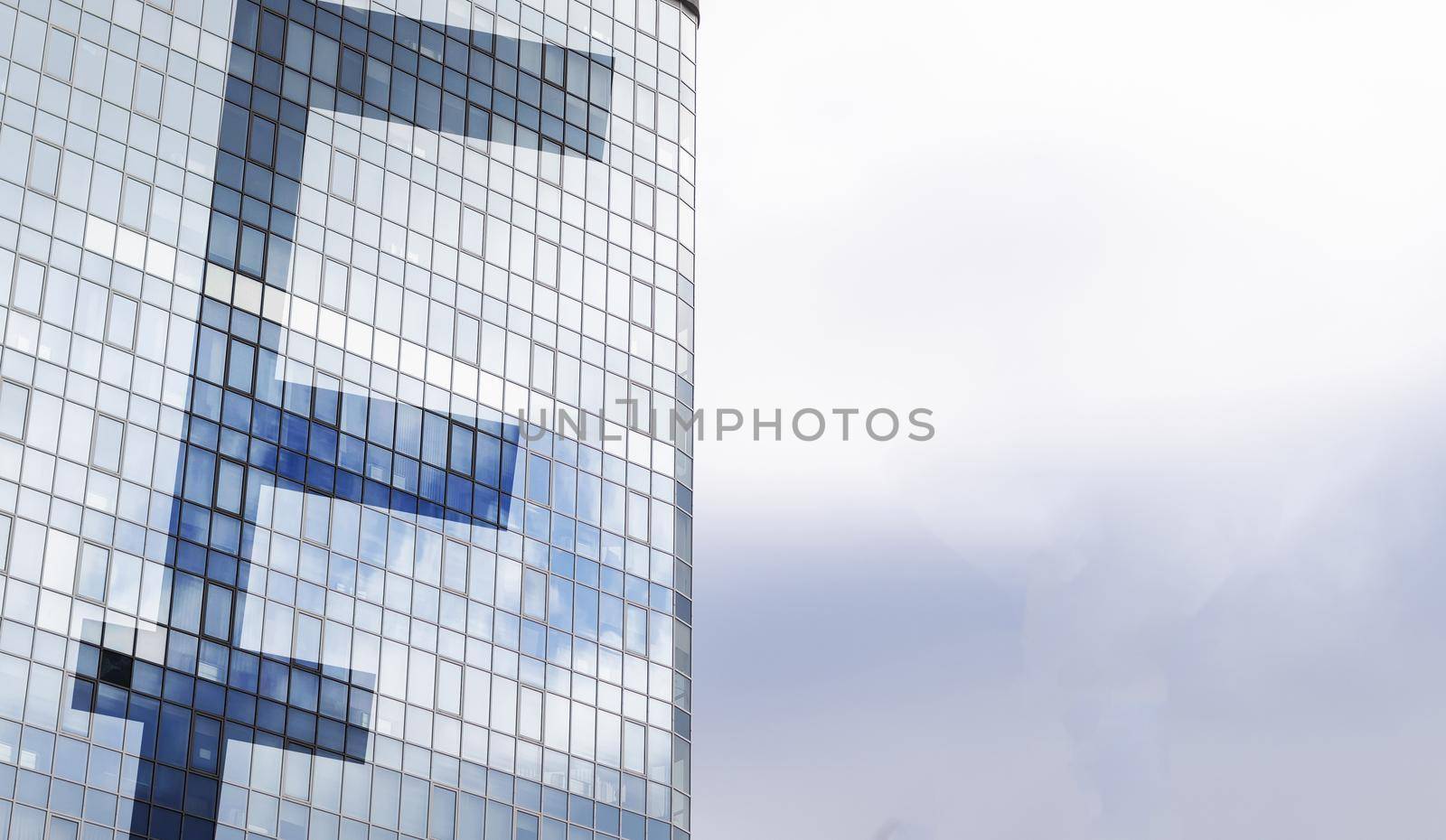 Franc sign on a skyscraper building. Business and financial concept. High quality photo