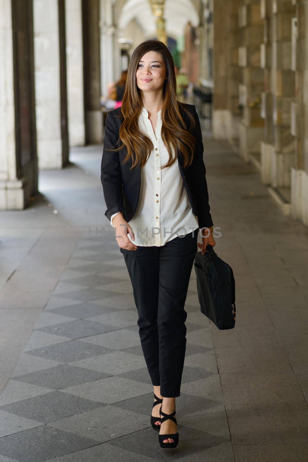 Portrait of japanese business woman in urban background