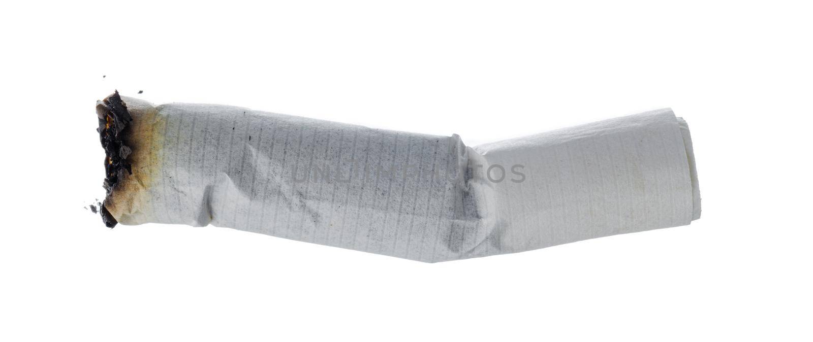Extinguished butt of cigarette isolated on white background