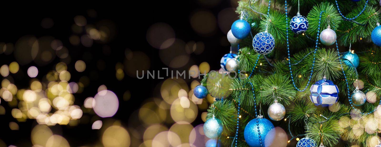 Decorated Christmas tree closeup, balls, garland by Andelov13