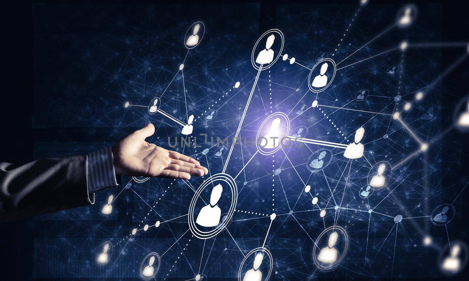 Background conceptual image with social connection lines on dark backdrop