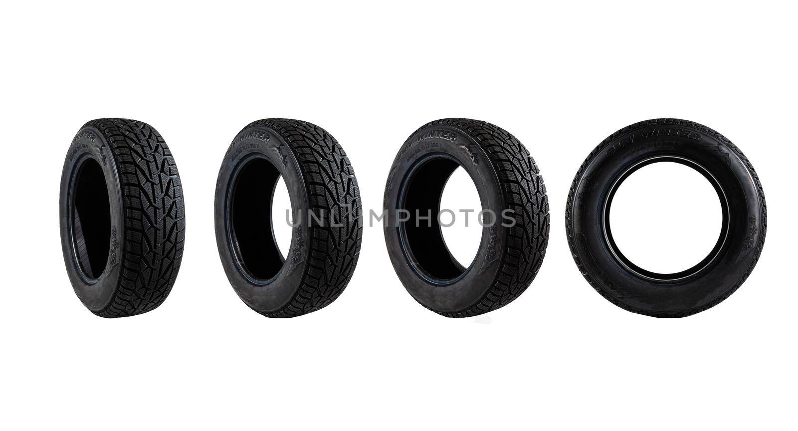 Four tires on the white background