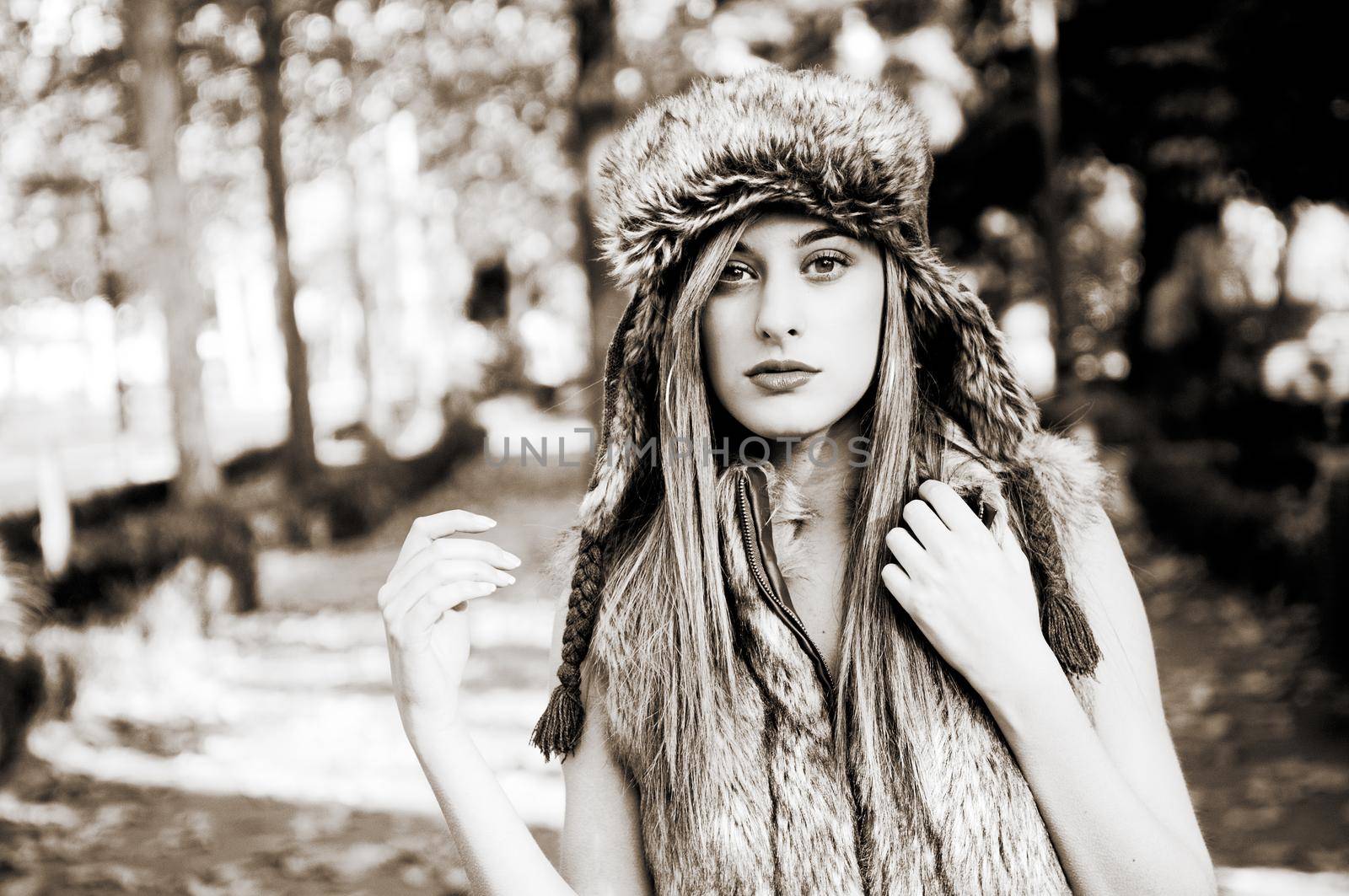 Portrait of beautiful girl with the winter hat on by javiindy