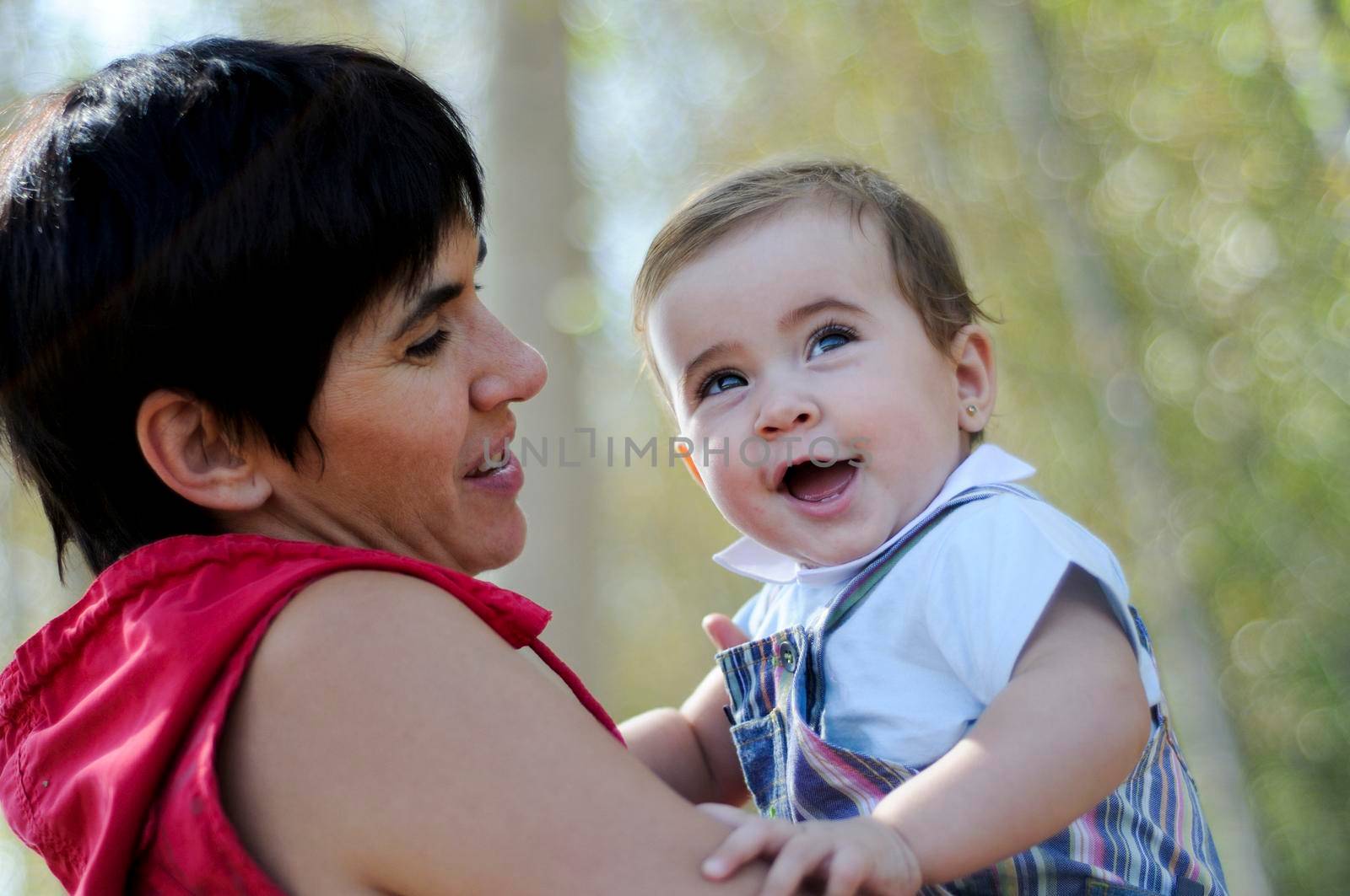 Mother and daughter in the forest