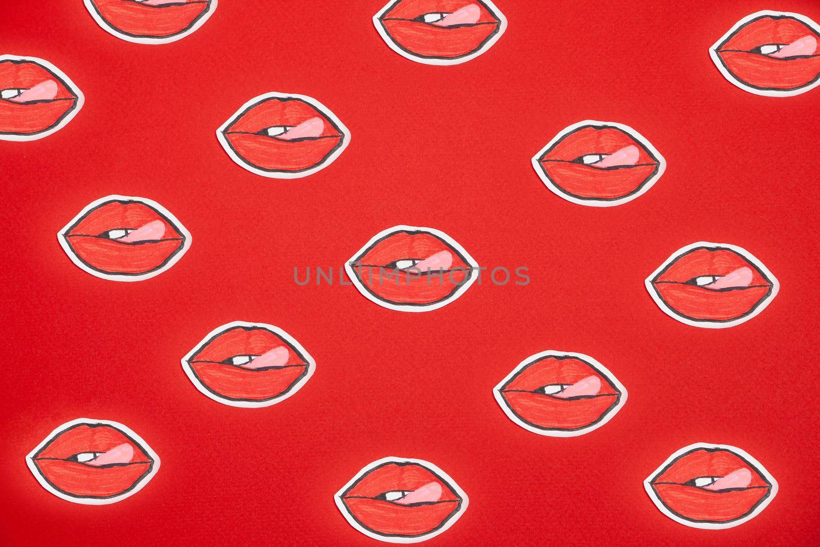 Set of lips shaped stickers on red background by Julenochek