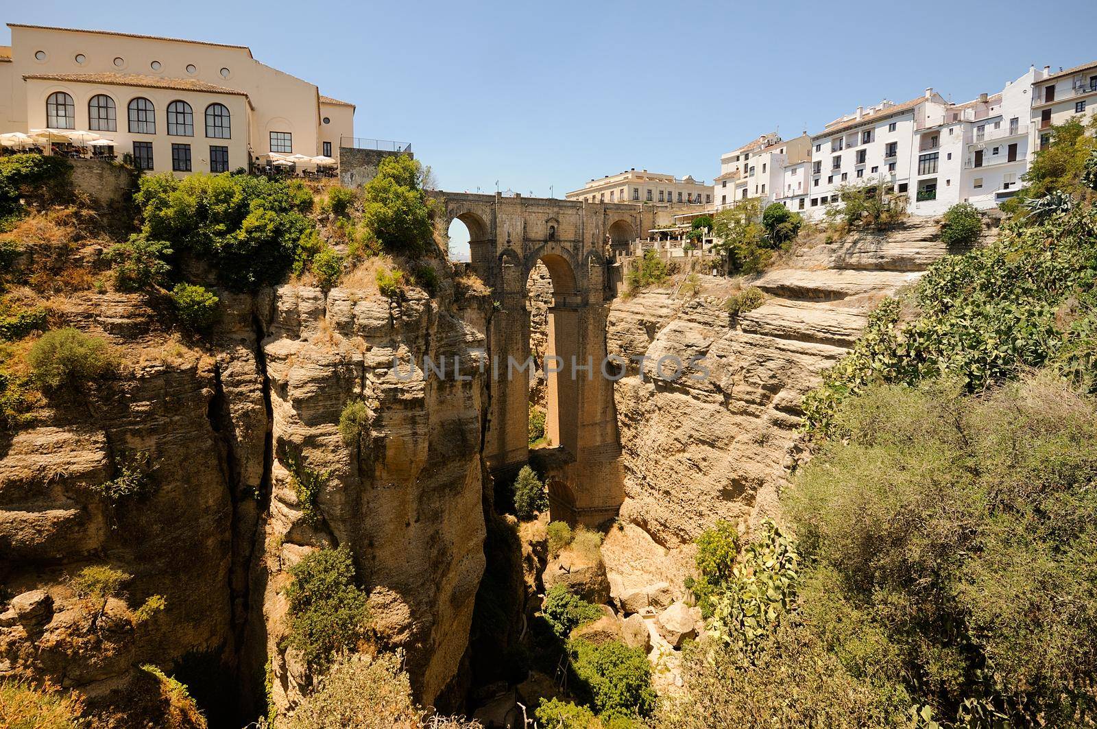 New bridge in Ronda, one of the famous white villages in M laga, Andalusia, Spain