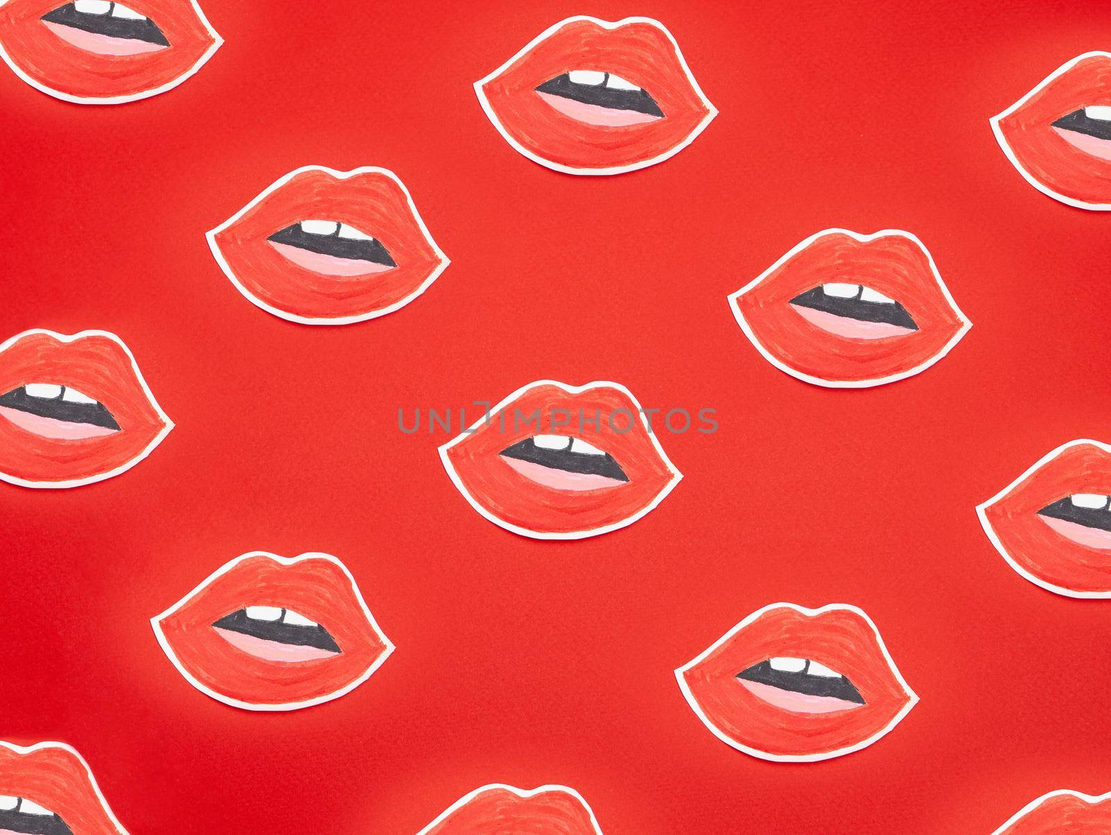 Set of lips shaped stickers on red background by Julenochek