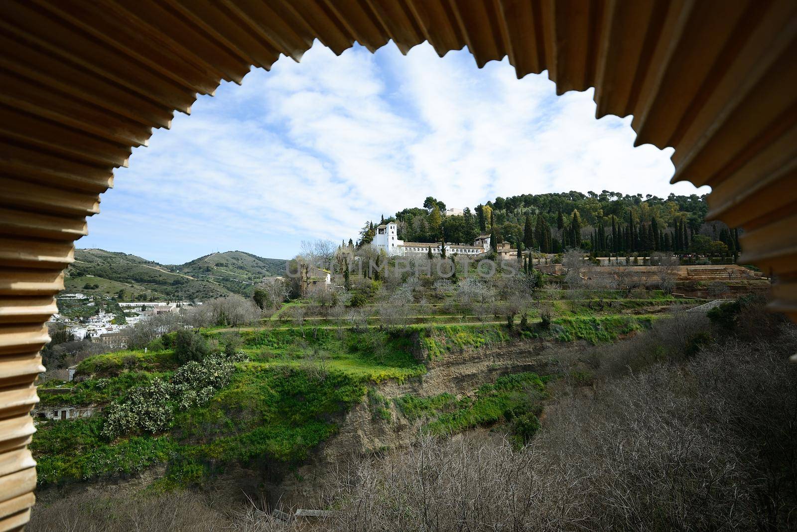 View of Generalife seen from the Alhambra in Granada, Andalusia, Spain