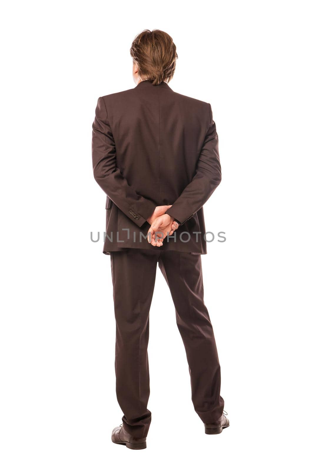 business man from the back looking at something isolated over white background