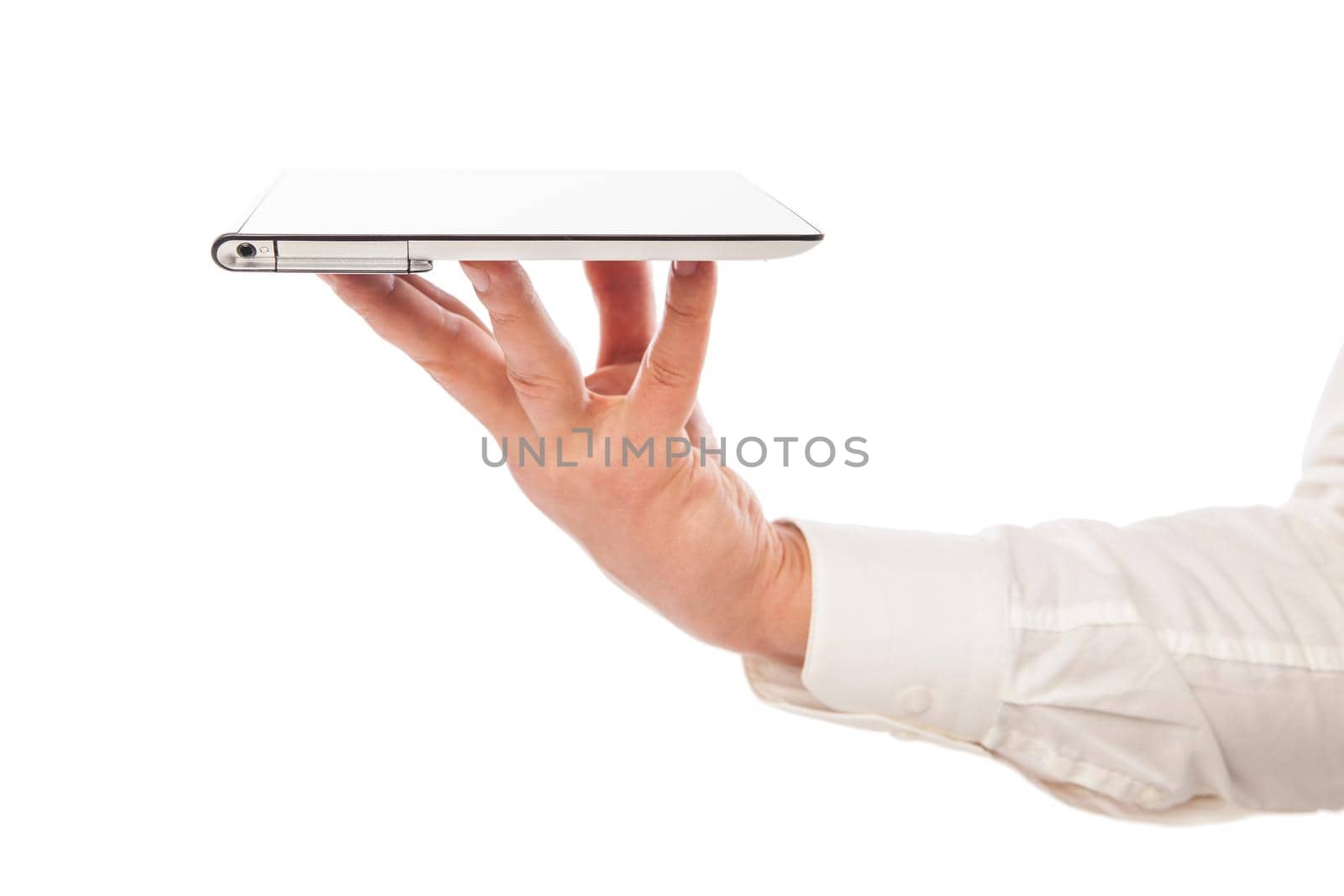 Male hand holding touchpad pc isolated by Julenochek