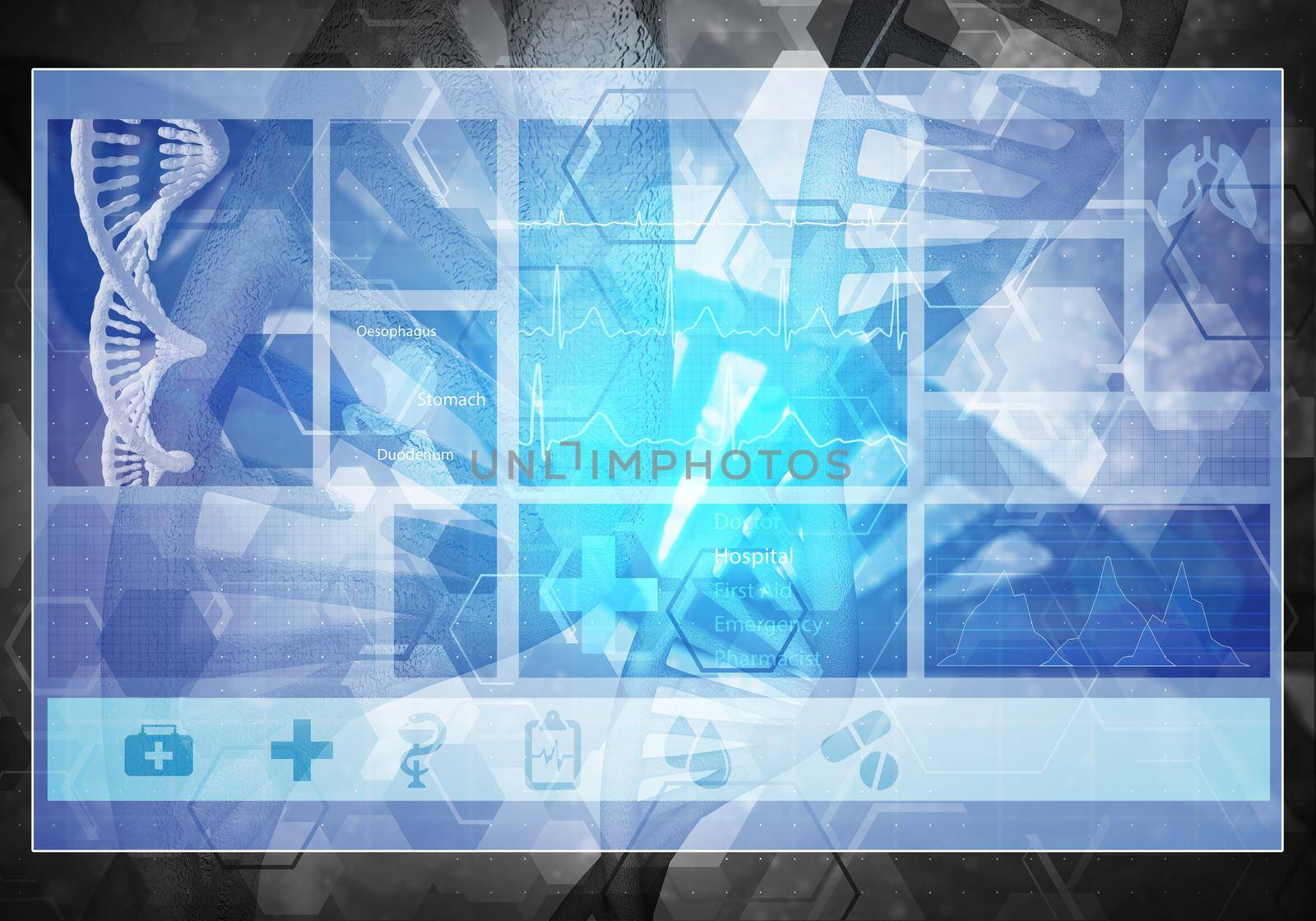 Media medicine background image as DNA research concept