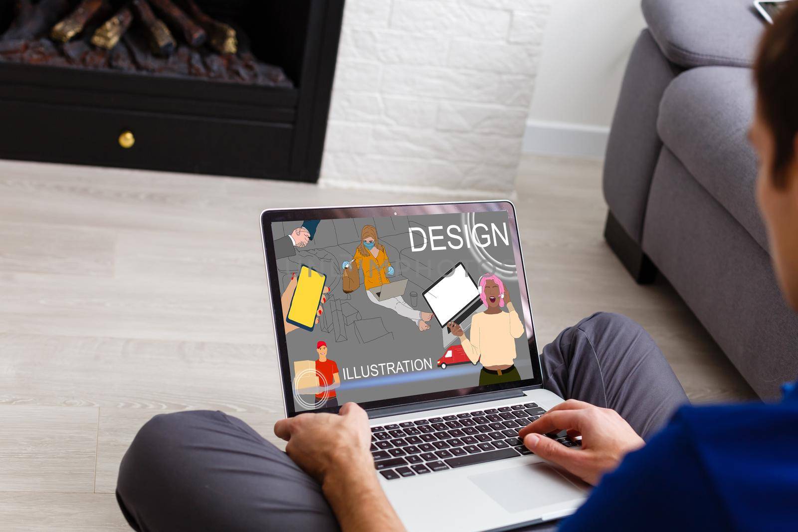 handsome hipster modern man designer working home using laptop at home