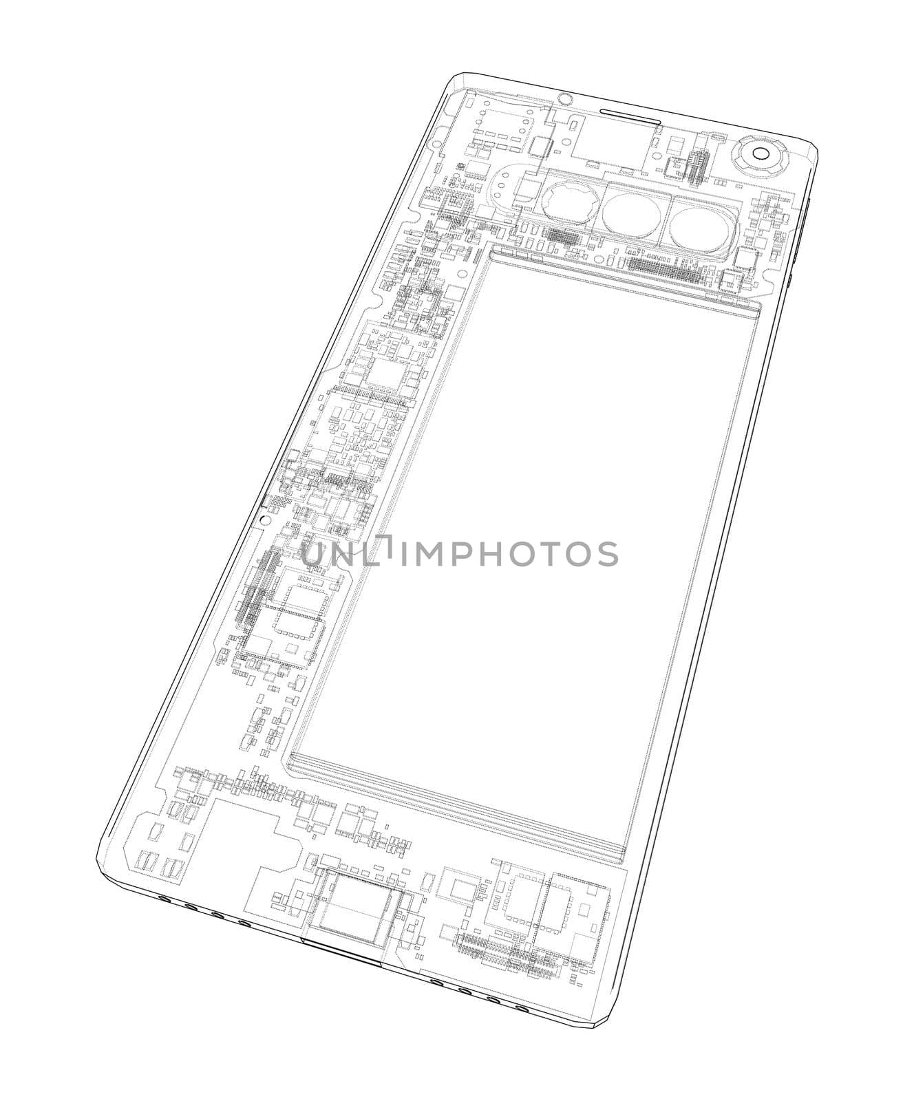 Smartphone concept outline. 3d illustration. Wire-frame style