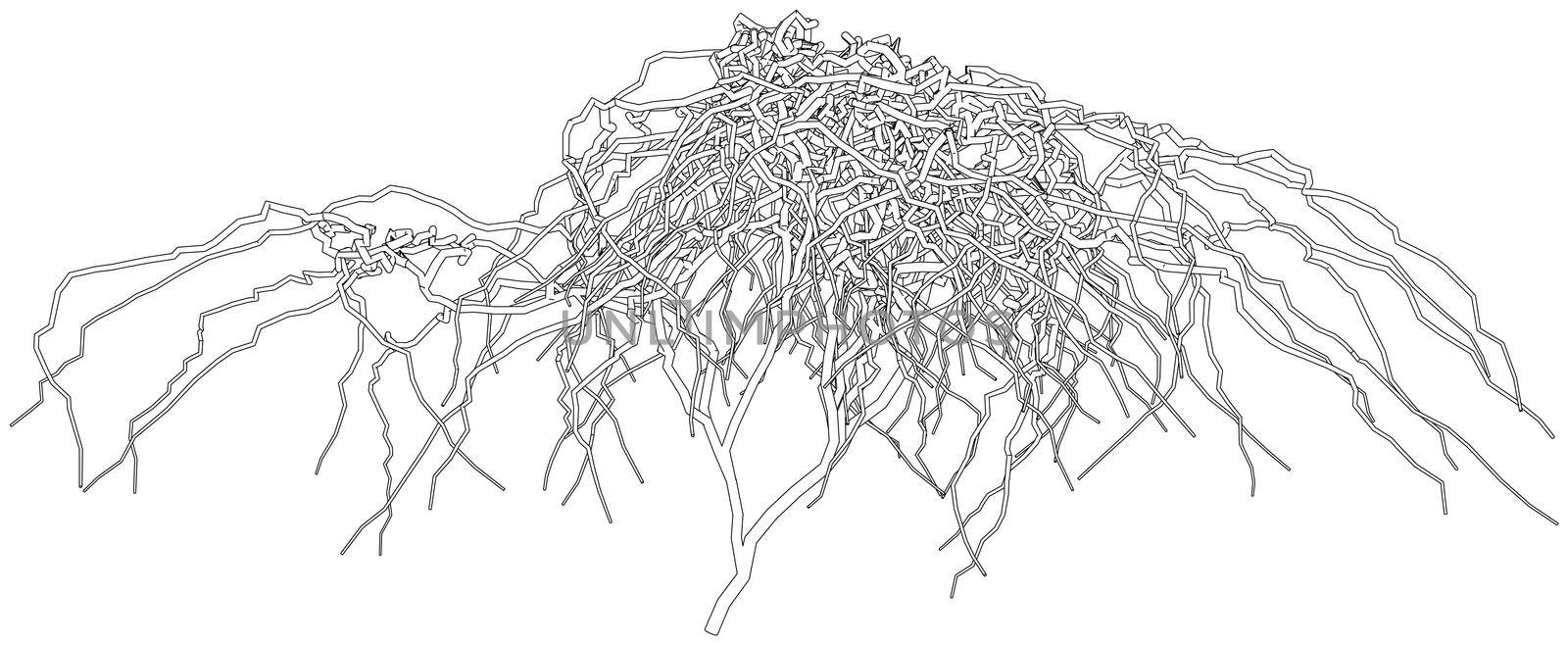 Outline a dried shrub without leaves. 3d illustration