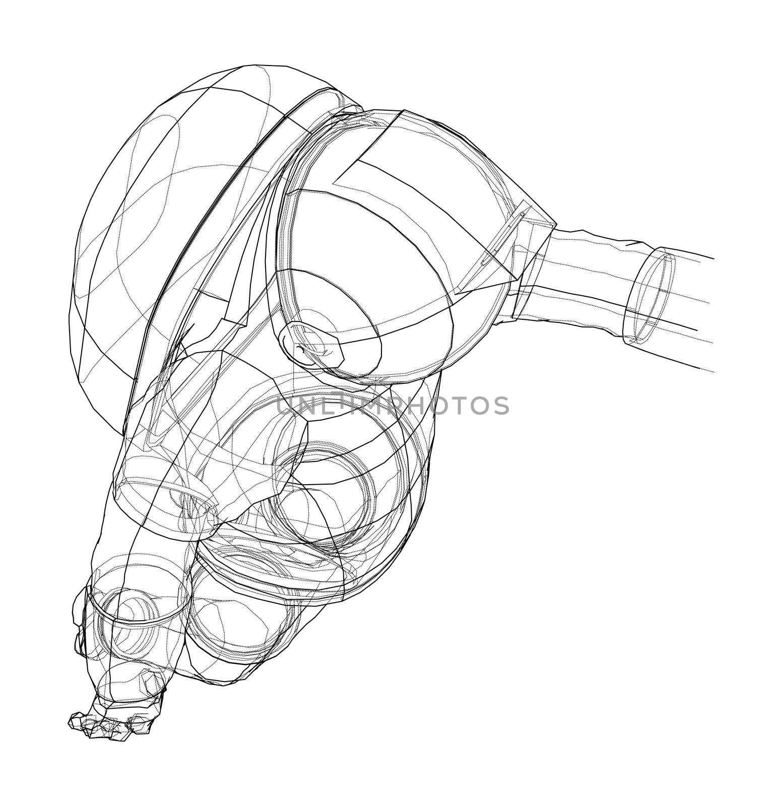 Astronaut concept. 3d illustration. Wire-frame or blueprint style