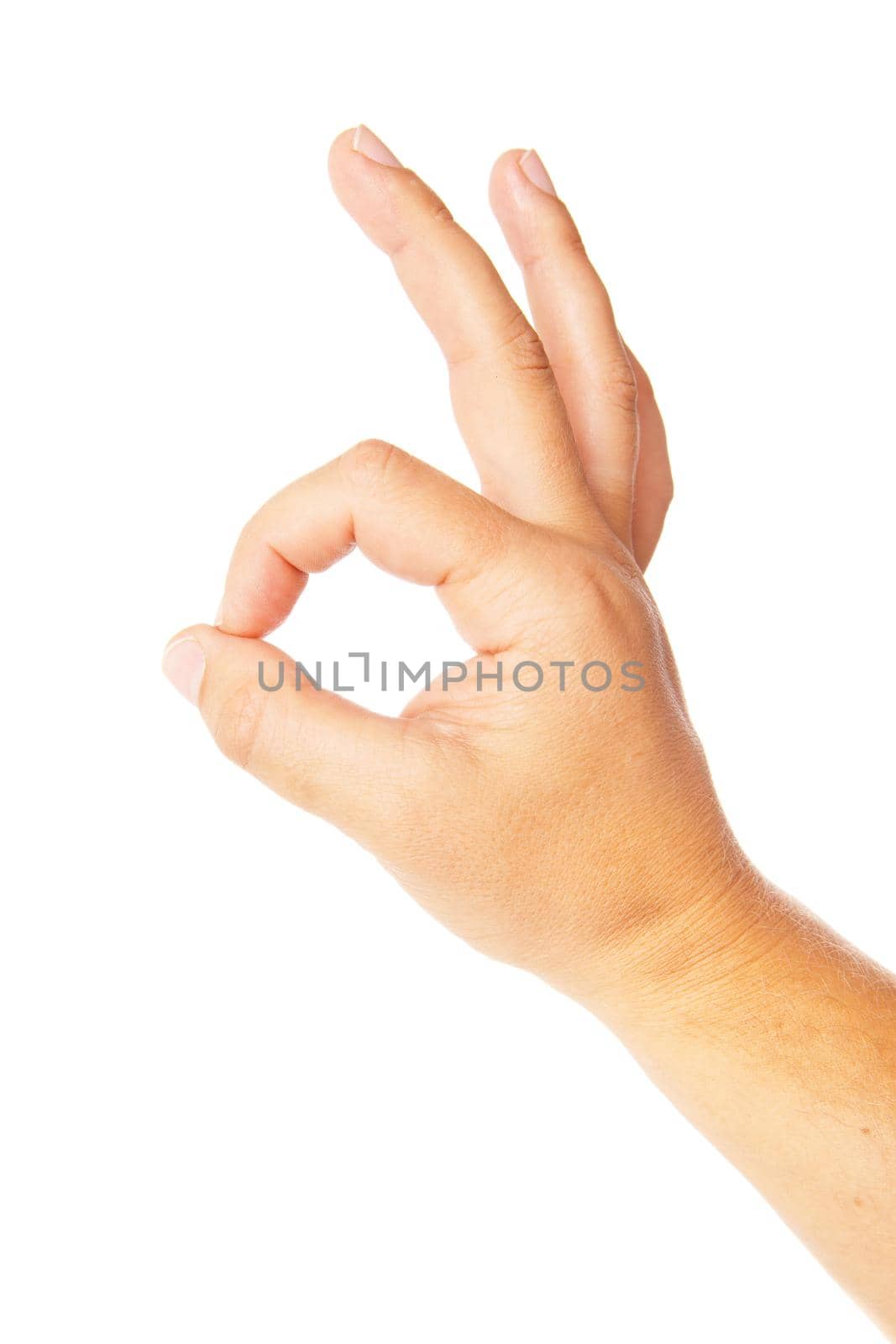 Closeup of mans hand gesturing - showing sign ok okay