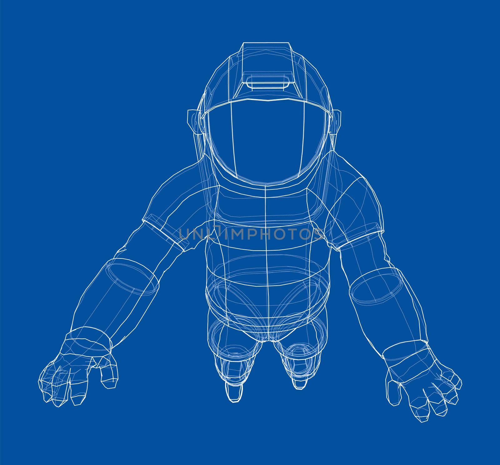 Astronaut concept. 3d illustration. Wire-frame or blueprint style